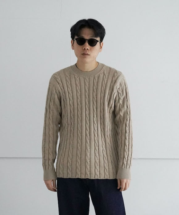 AURALEE Cotton cord cable knit big p/o "BEIGE"