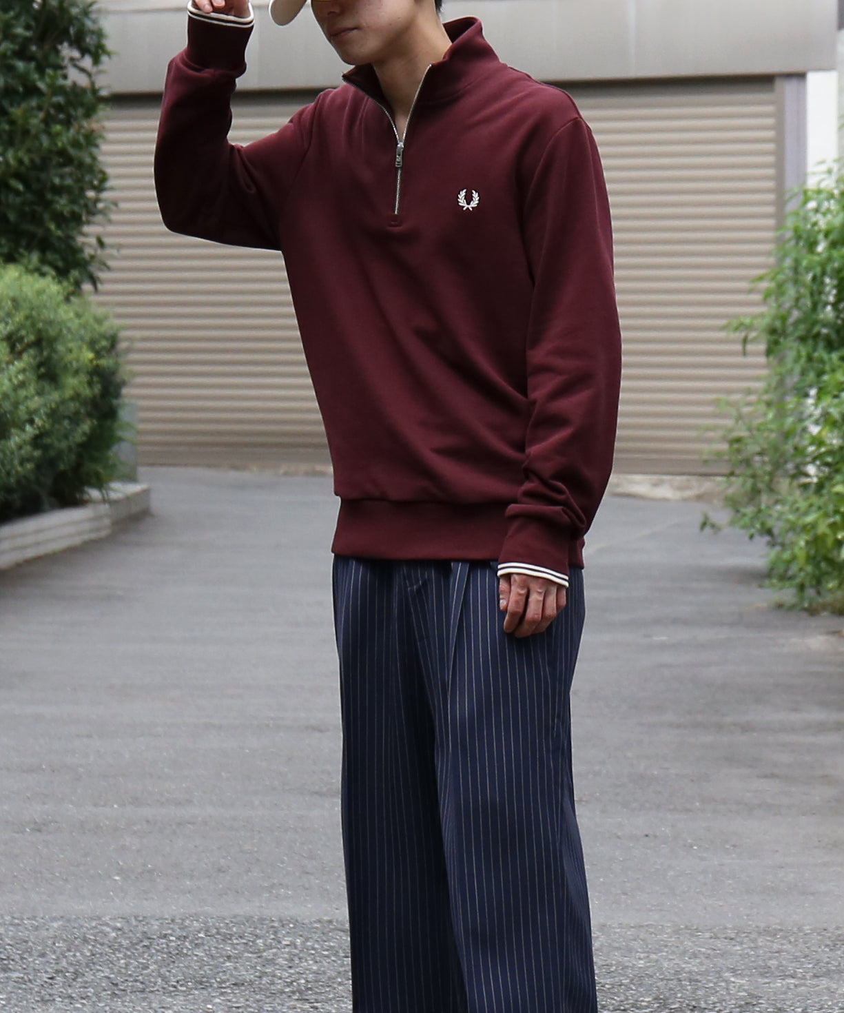 FRED PERRY Half zip sweatshirt "OXBLOOD / ECRU"