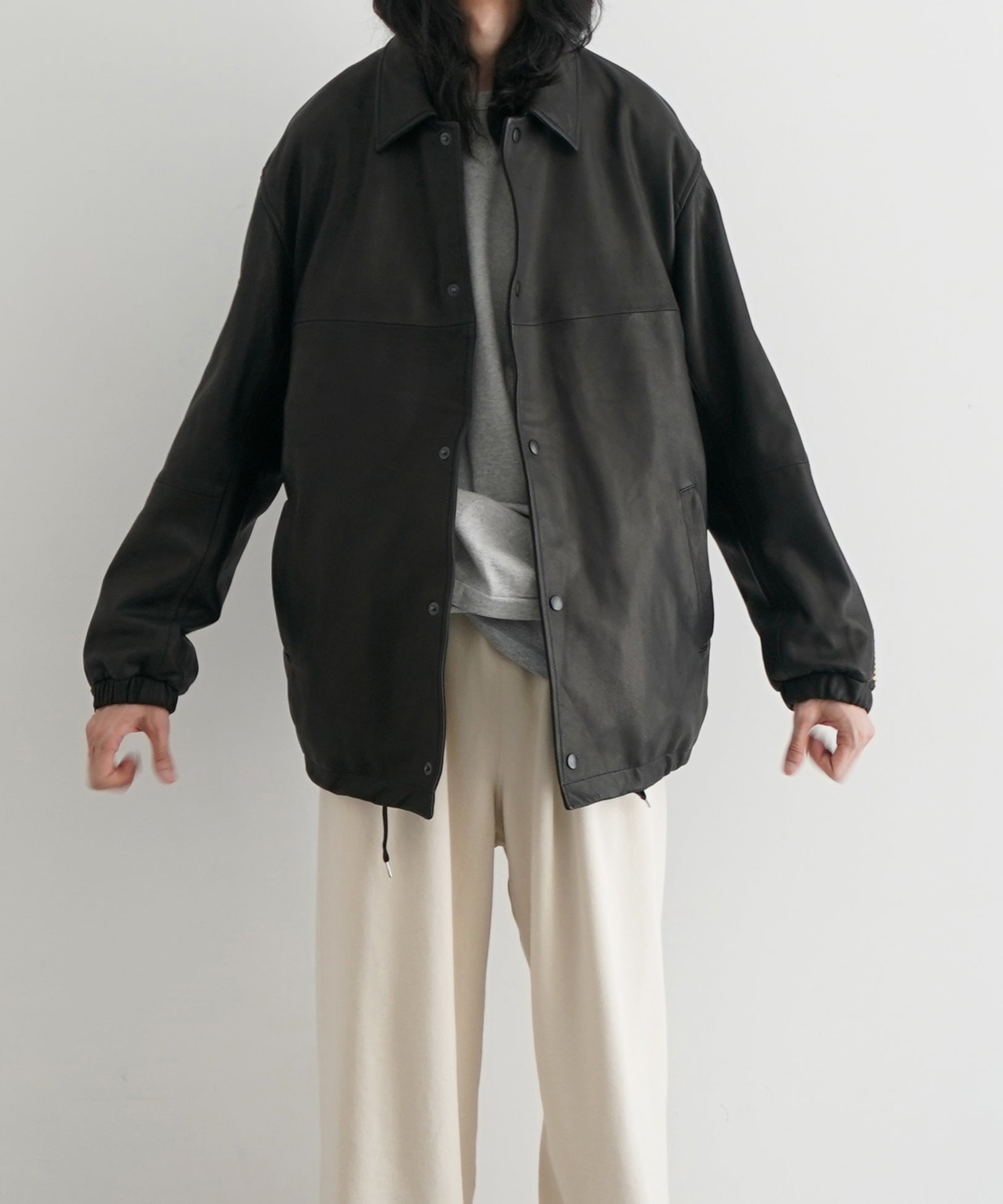 WHOWHAT Leather shark coach jacket "BLACK"