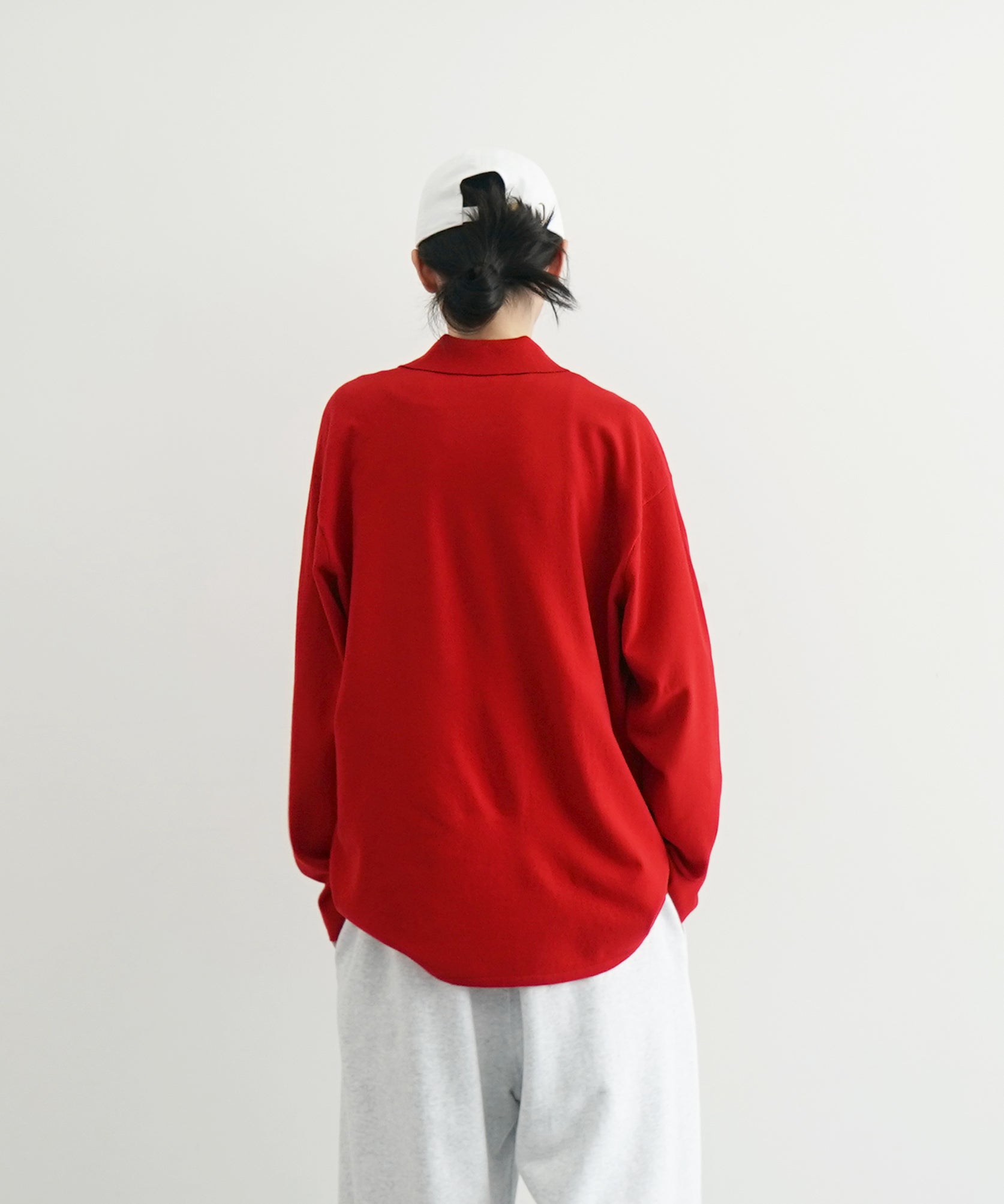 AURALEE High twist wool knit shirt cardigan "RED"