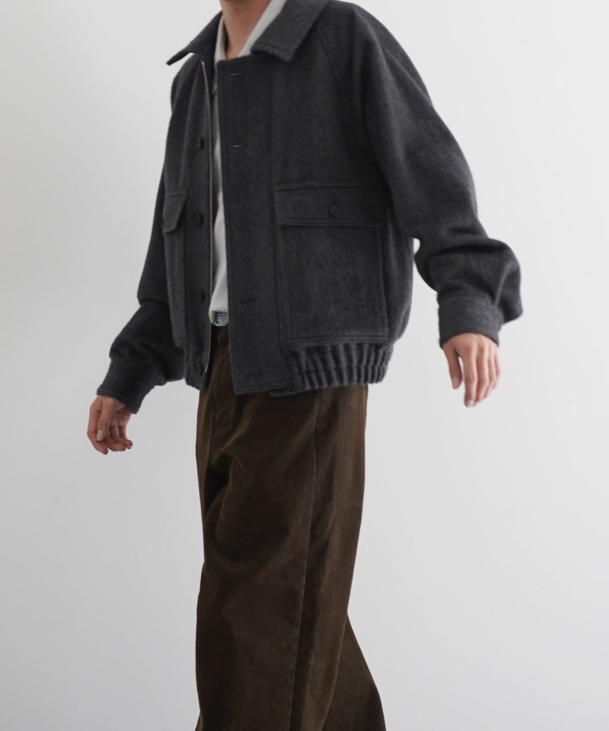 AURALEE Hairy wool mohair chambray blouson “DARK GRAY”