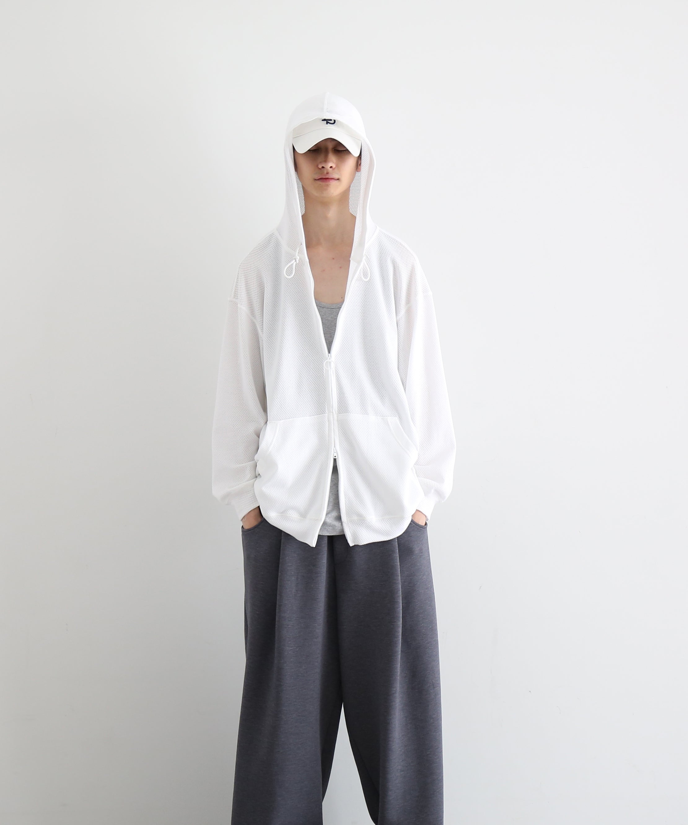 WHOWHAT Cotton mesh hoodie "WHITE"
