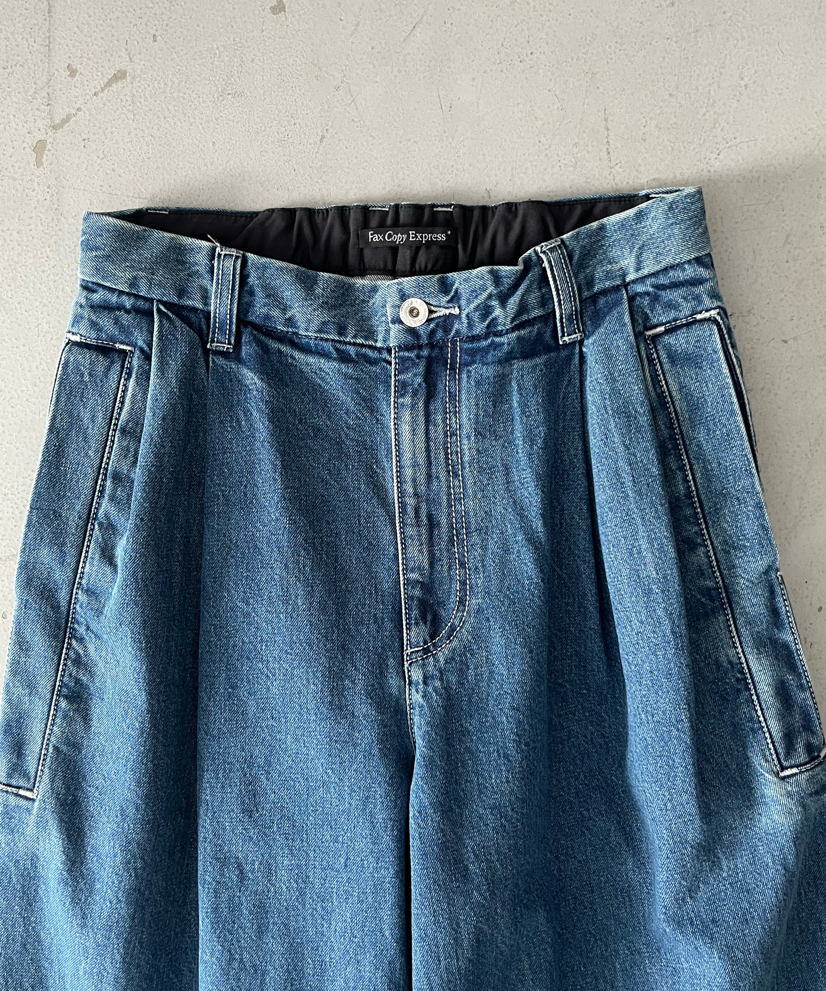 FAX COPY EXPRESS Retro pleated blue denim pants "BLUE" M