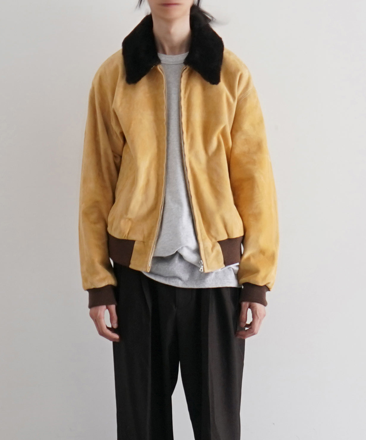 AURALEE Goat suede zip blouson "DUSTY YELLOW"