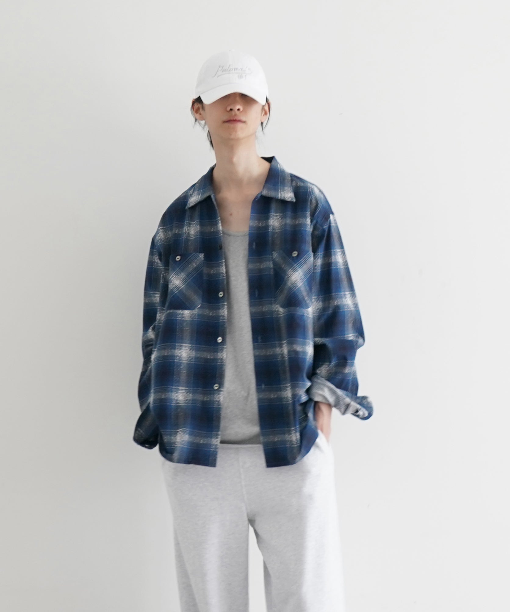 NEEDLES One - up shirt - printed flannel / plaid "BLUE"
