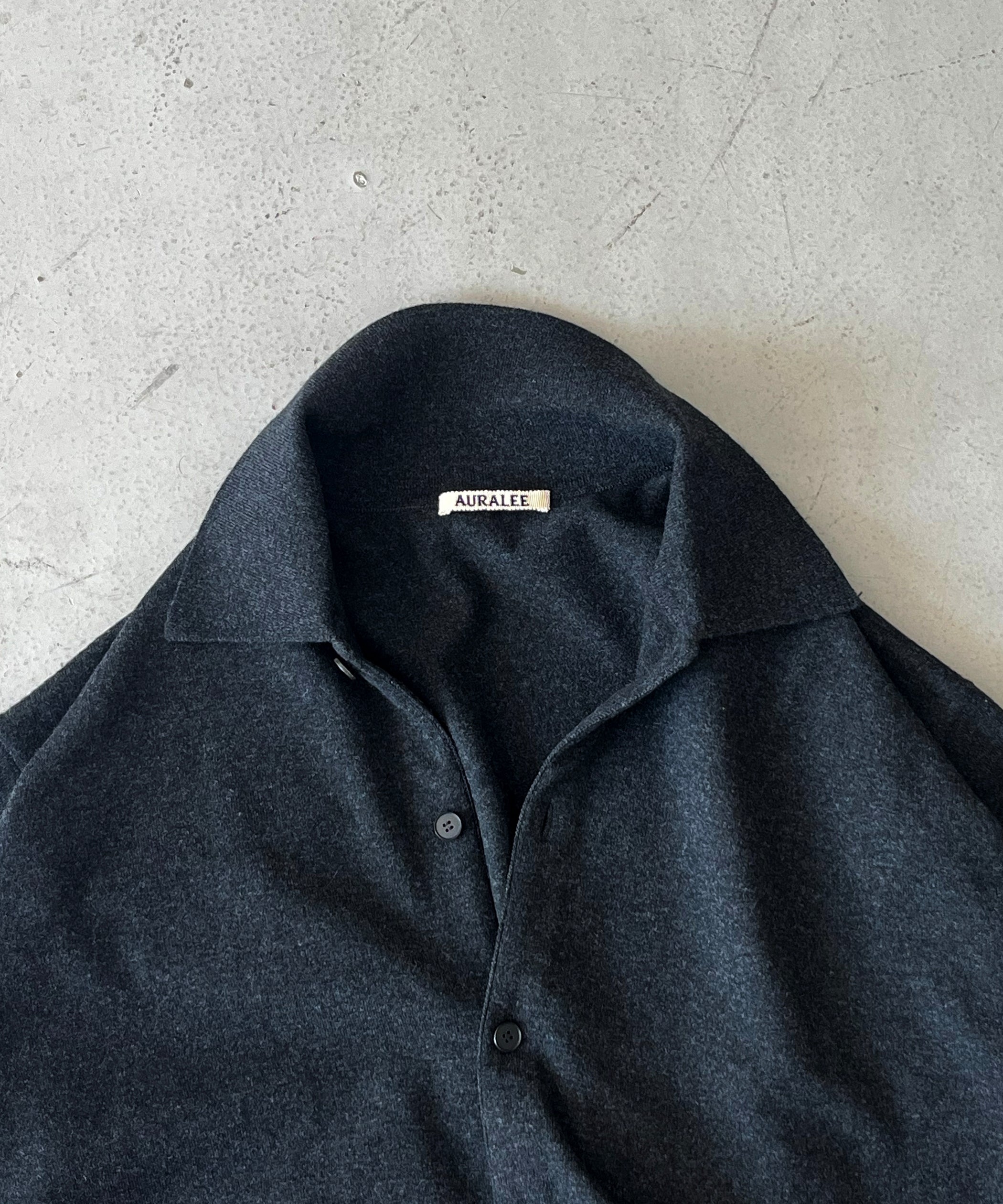 AURALEE High twist wool knit shirt cardigan "CHARCOAL"
