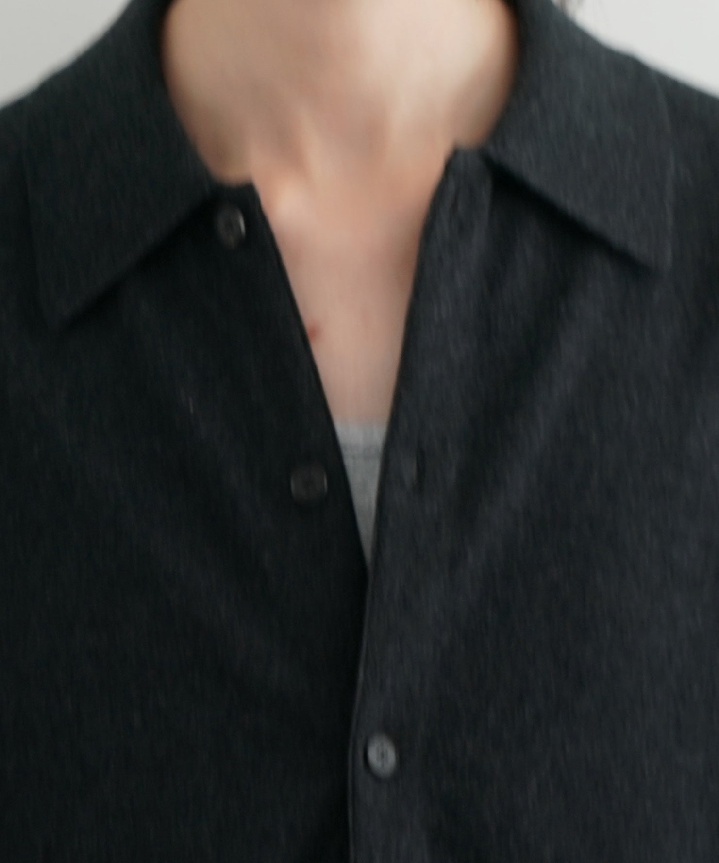 AURALEE High twist wool knit shirt cardigan "CHARCOAL"