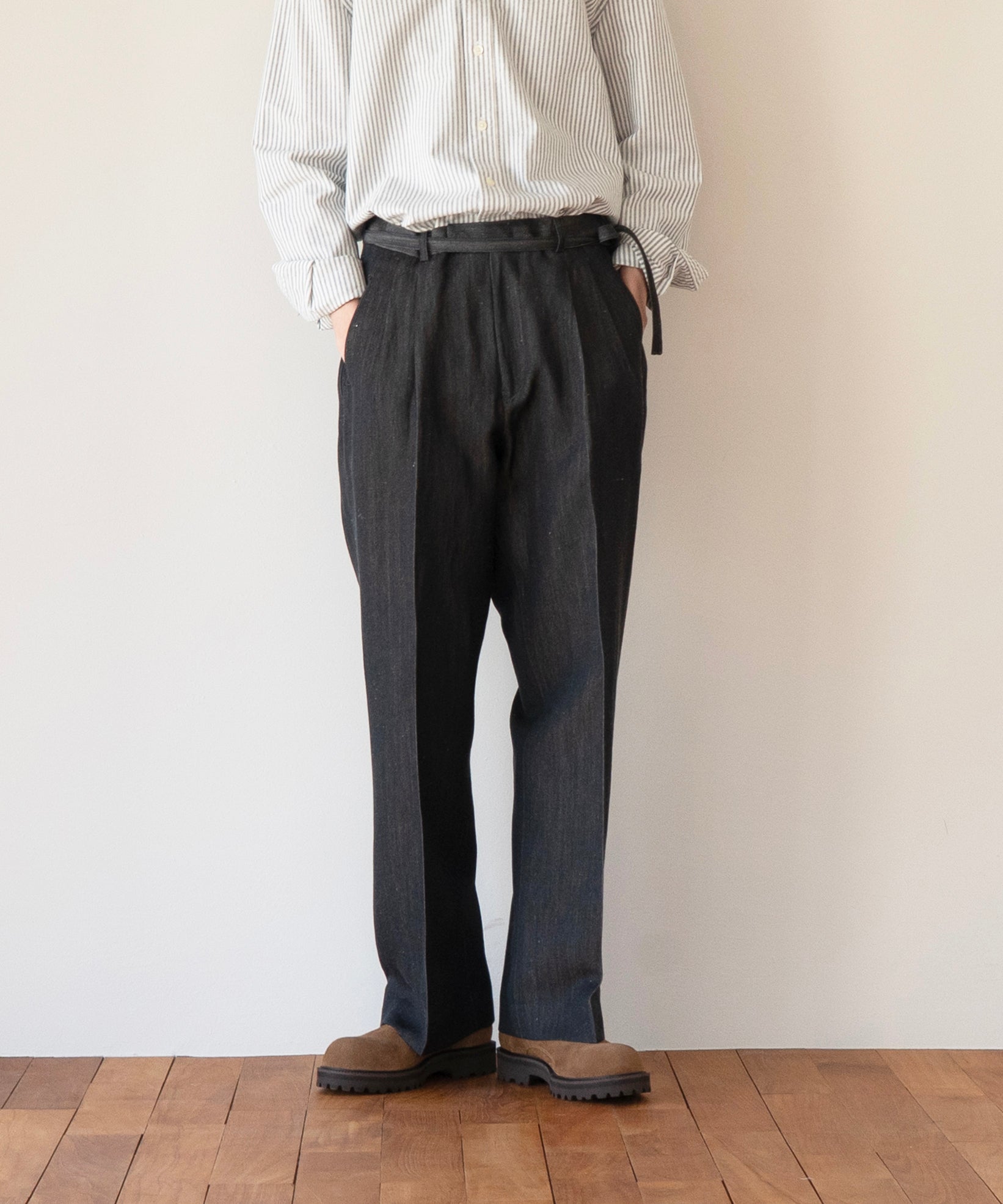 OLD FOLK HOUSE Wool & linen trousers "BLACK&NATURAL"