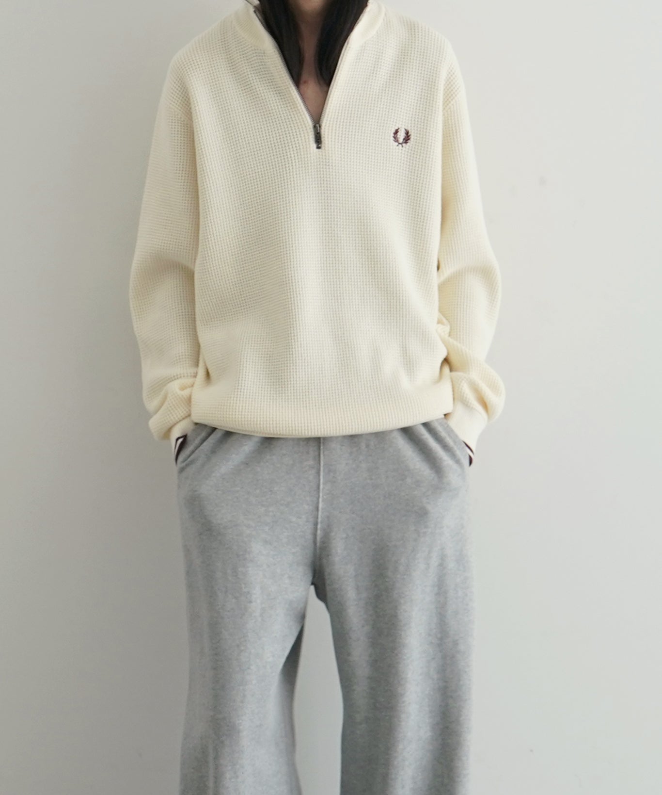 FRED PERRY Waffle stitch half zip jumper "ECRU"