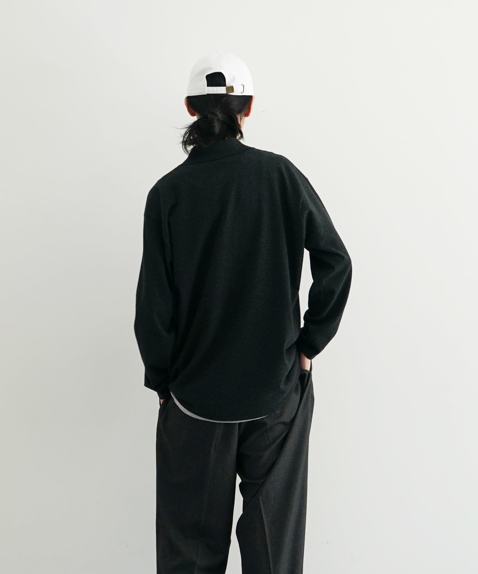 AURALEE High twist wool knit shirt cardigan "CHARCOAL"