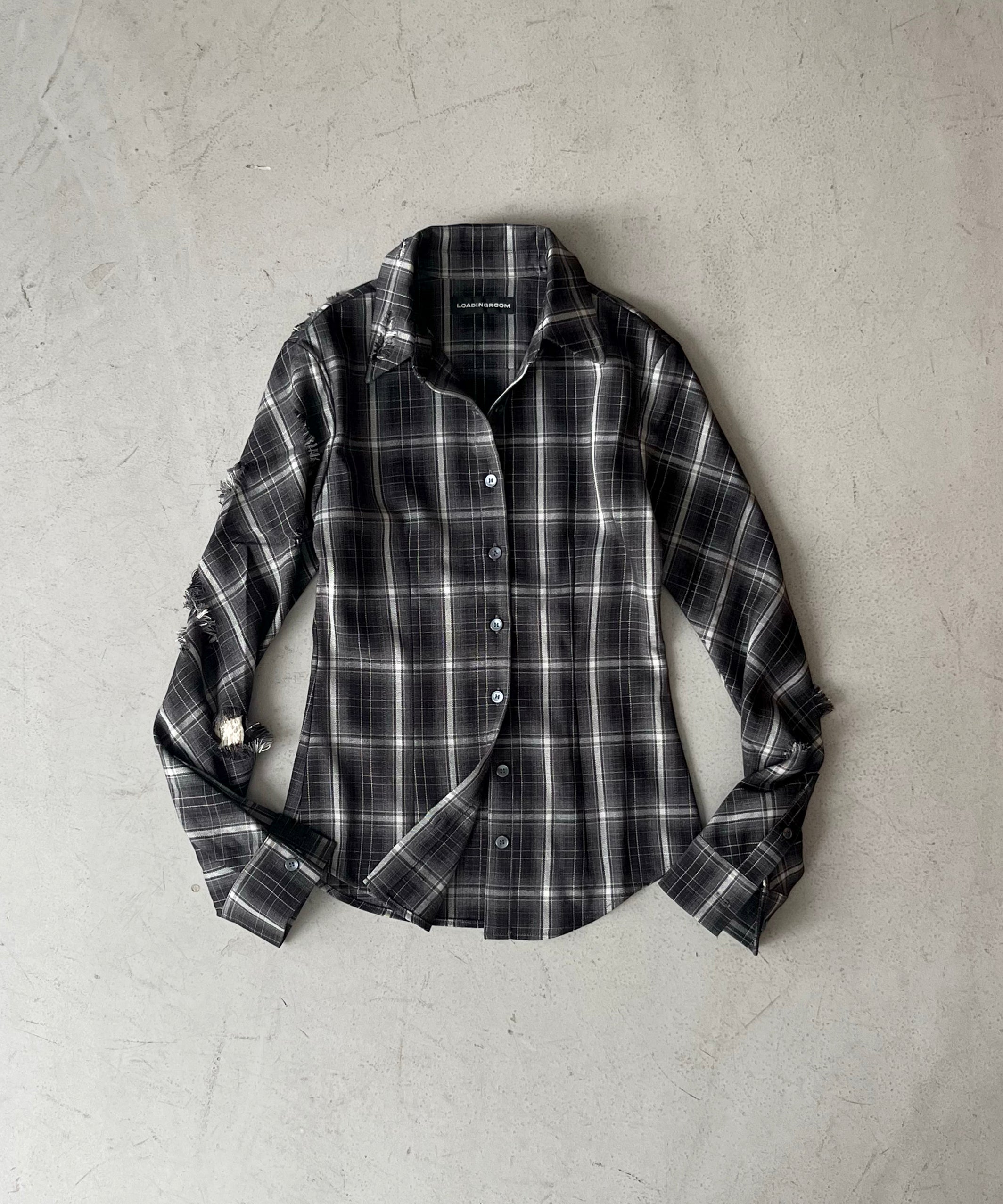 LOADINGROOM Check overlay lace shirt "BLACK"