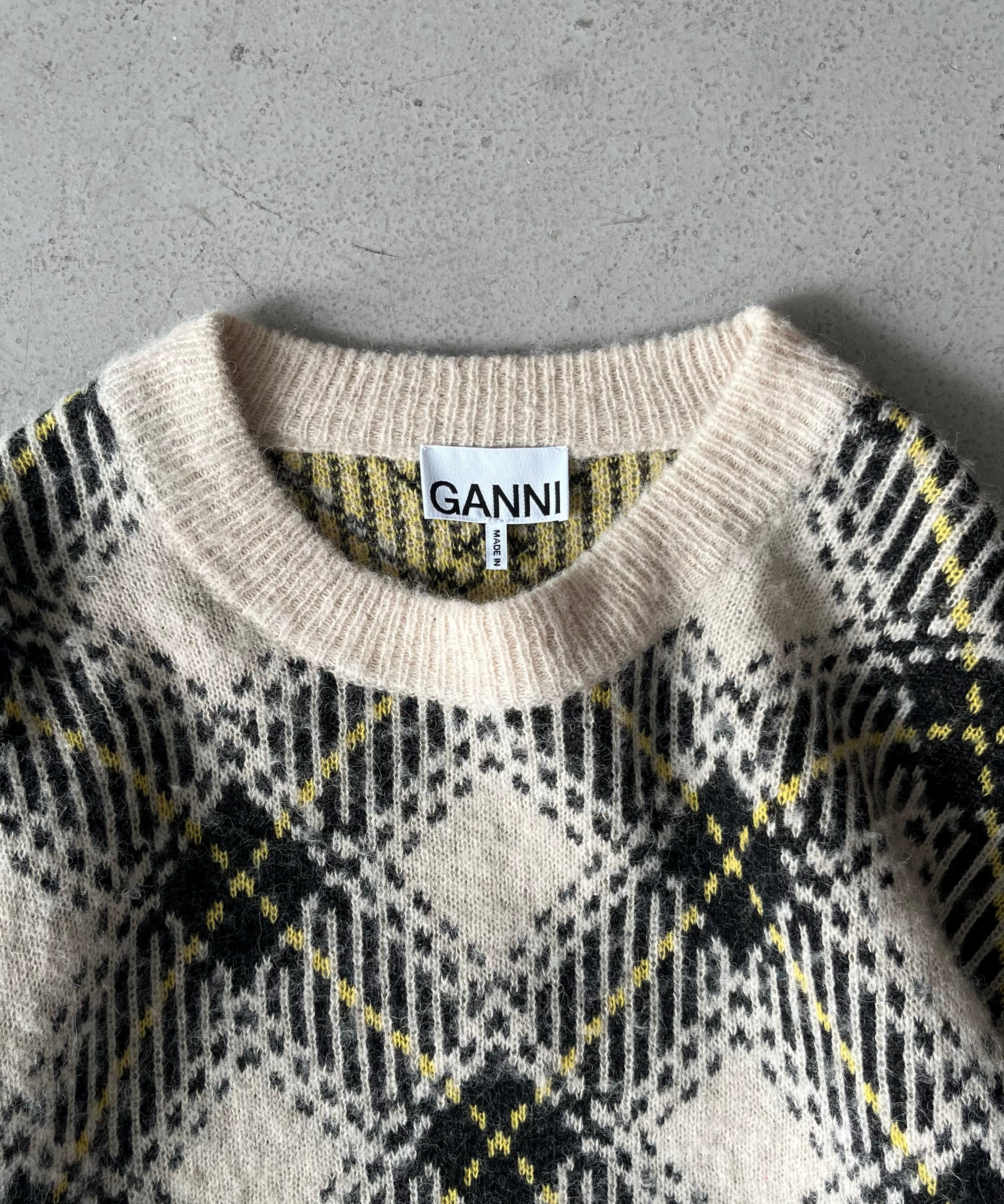 GANNI Check wool oversized pullover "EGRET"