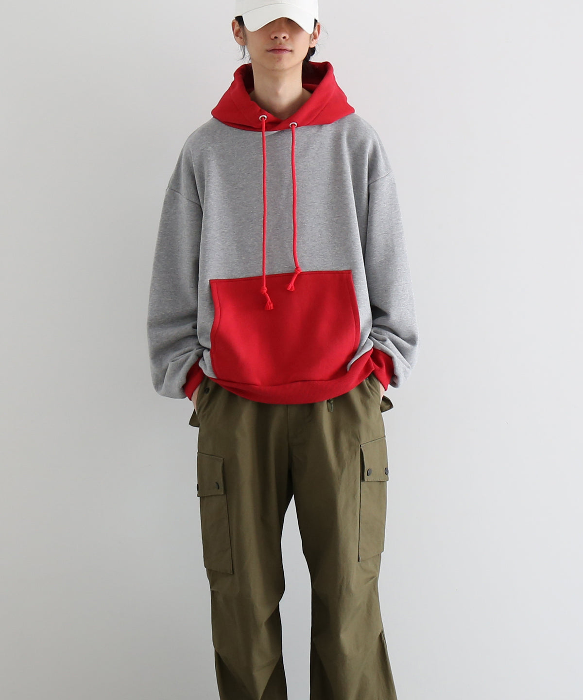 KOOKY ZOO 2Tone hoodie "GREY×RED"