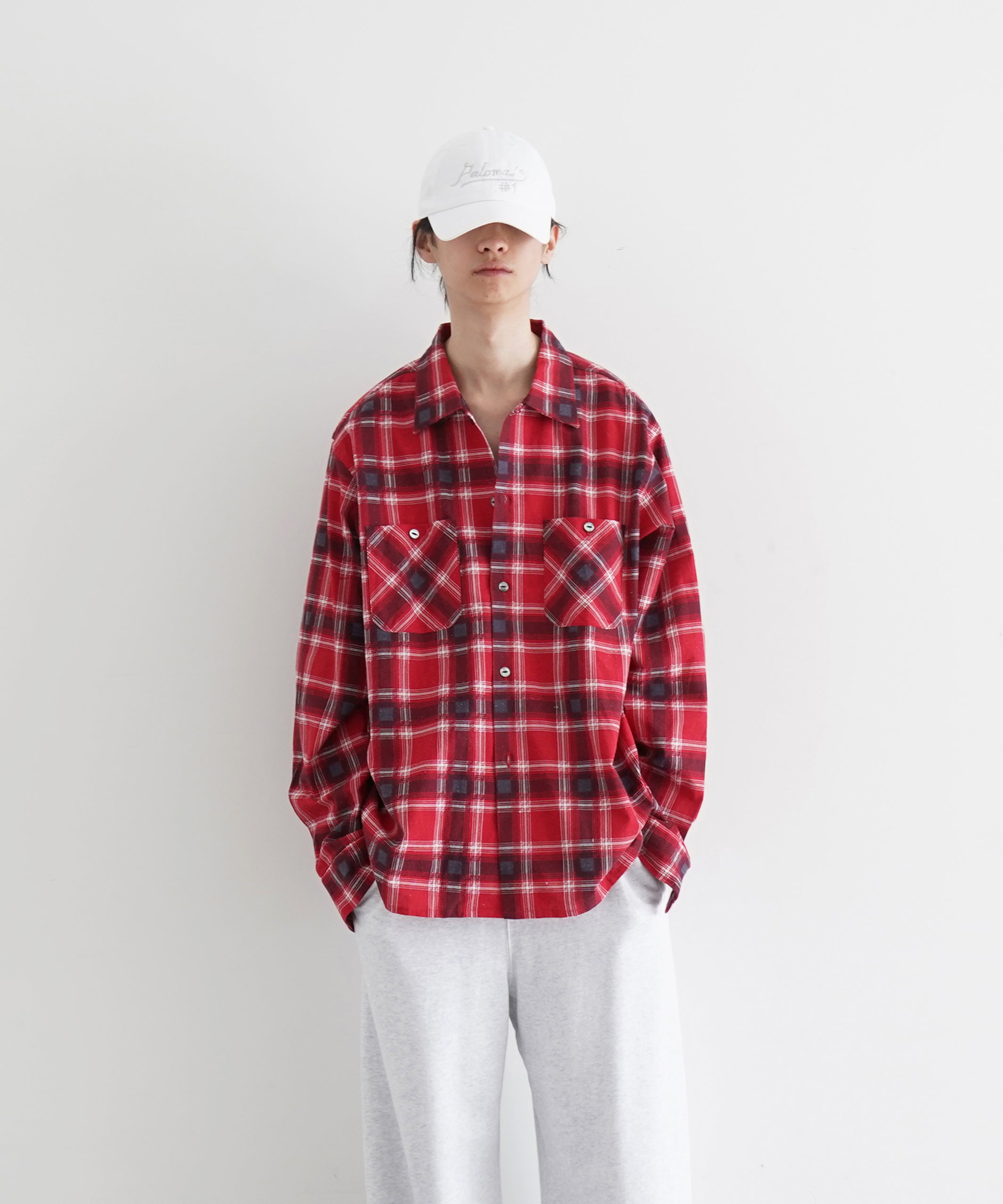NEEDLES One - up shirt - printed flannel / plaid "RED"