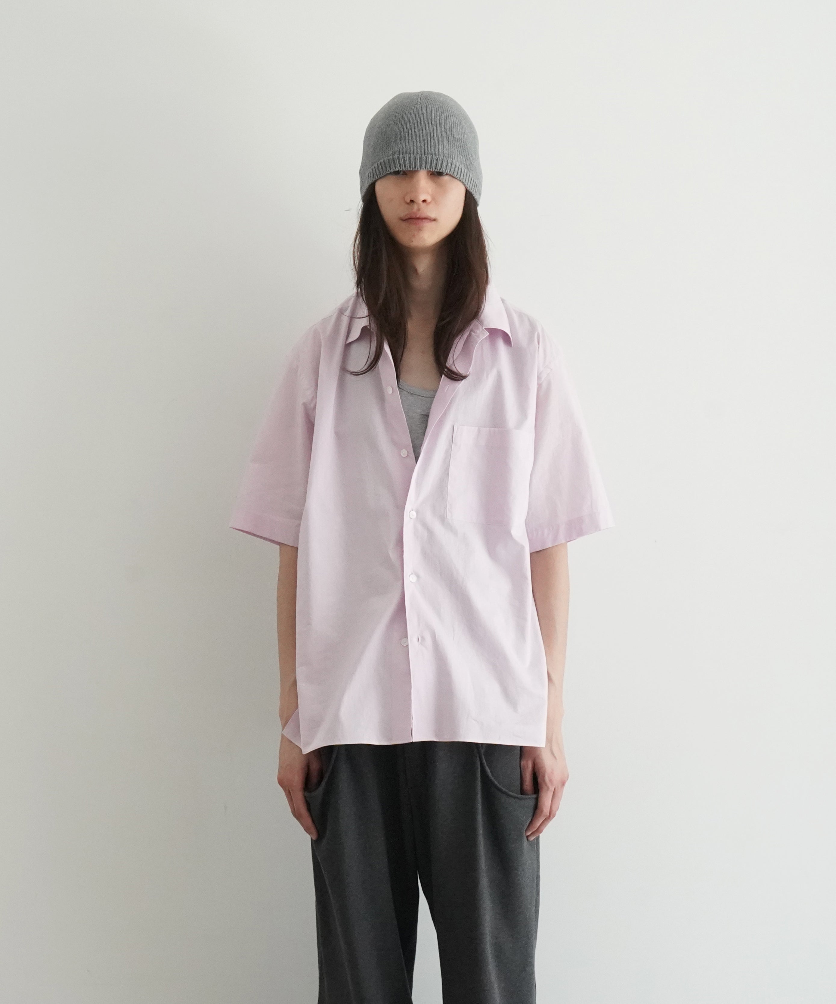 AURALEE Washed finx typewriter open collar half sleeved shirt "LIGHT PINK"