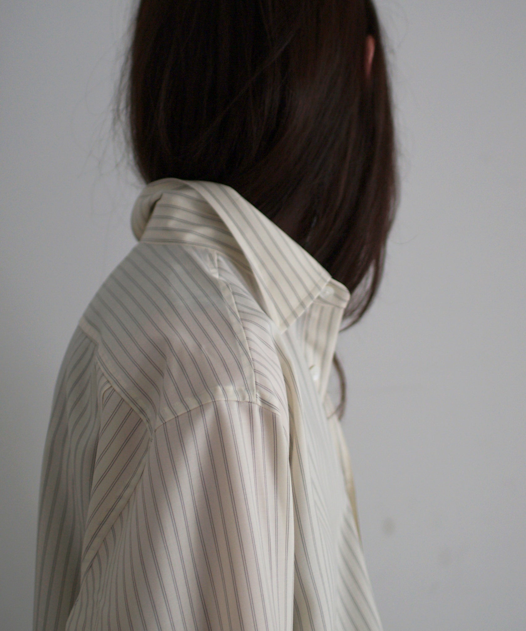 AURALEE Super fine wool stripe shirt "GREEN STRIPE"