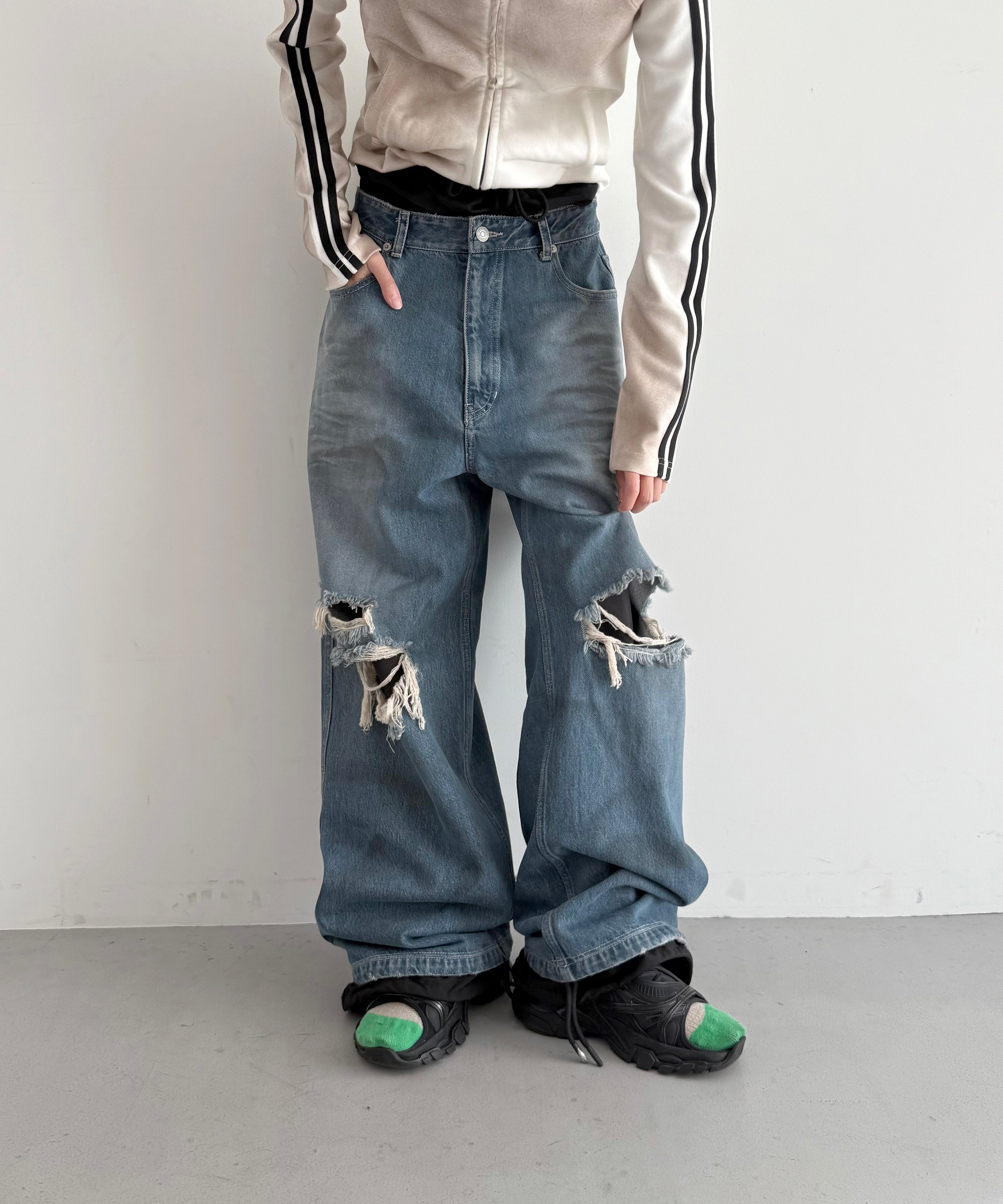 LOADINGROOM Double denim track pants women "DIRTY BLUE"