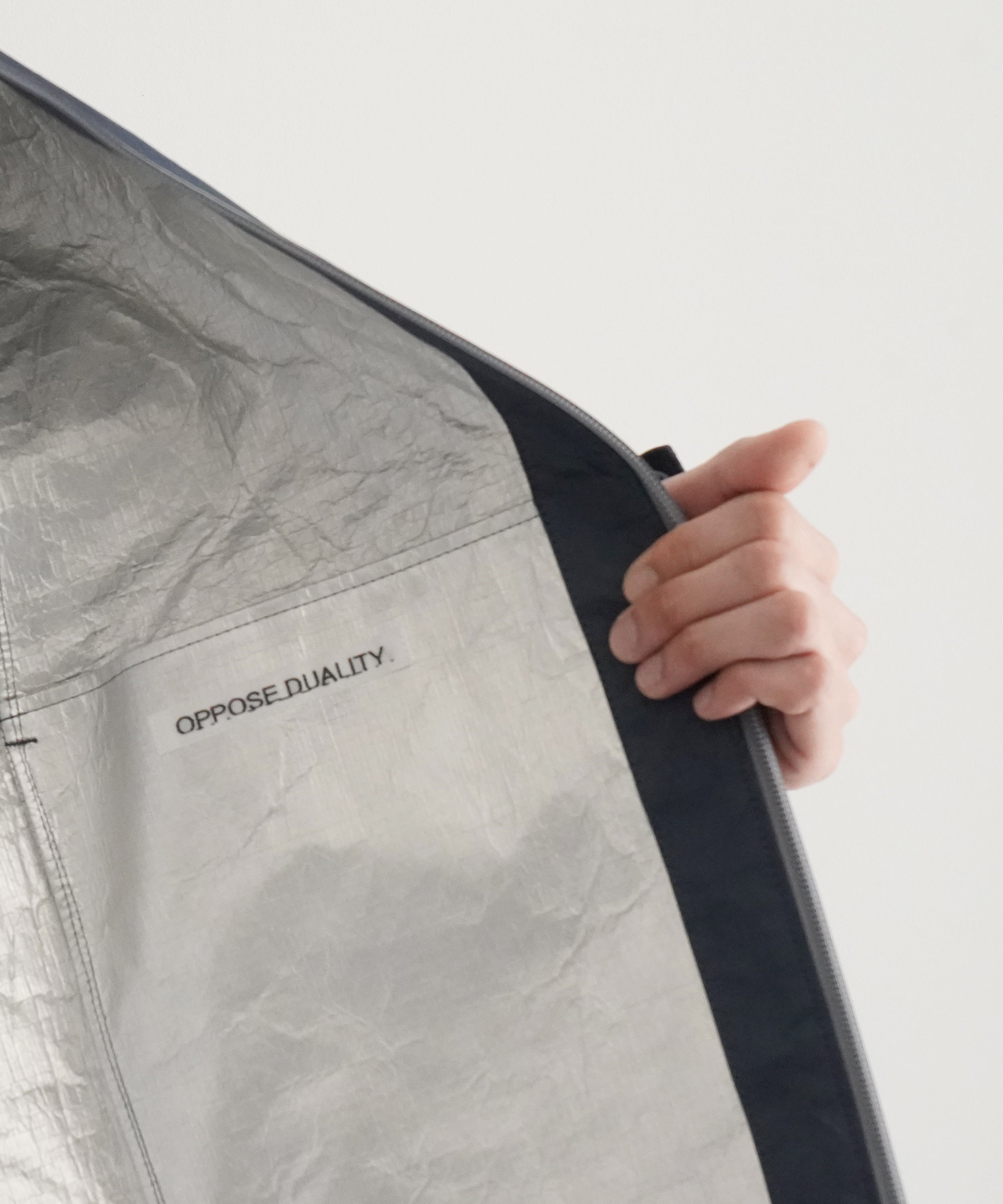 OPPOSE DUALITY T-1000 short parka "NAVY × ALUMINIUM"