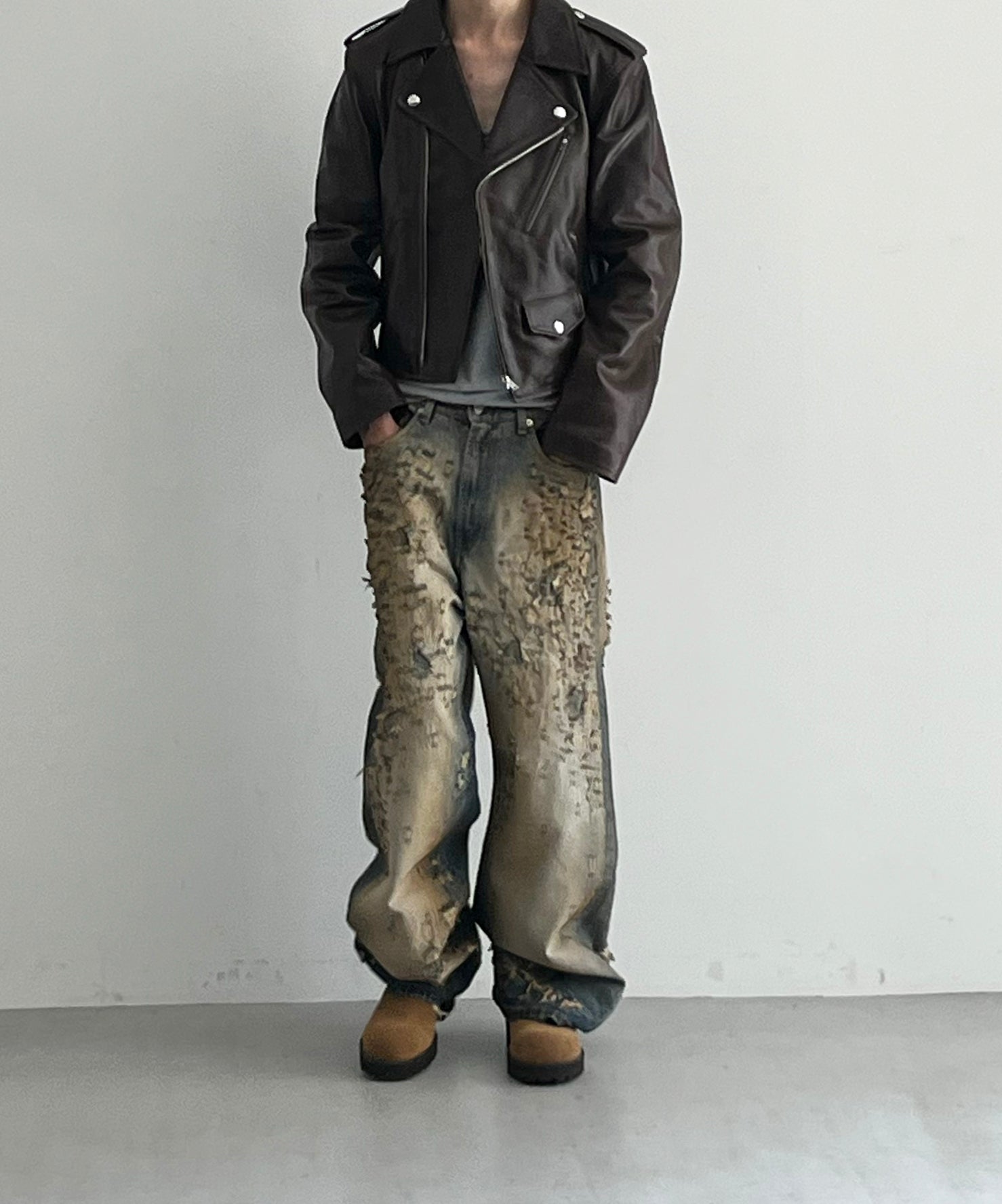 AURALEE Heavy lamb leather riders jacket "DARK BROWN"