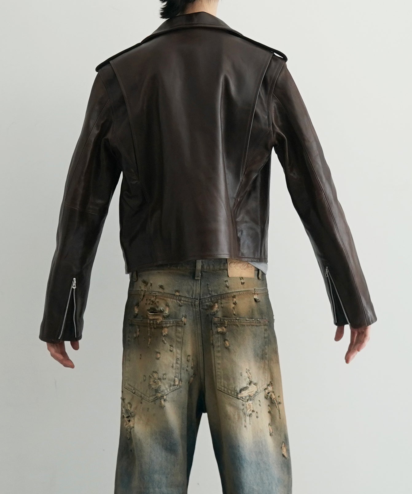 AURALEE Heavy lamb leather riders jacket "DARK BROWN"