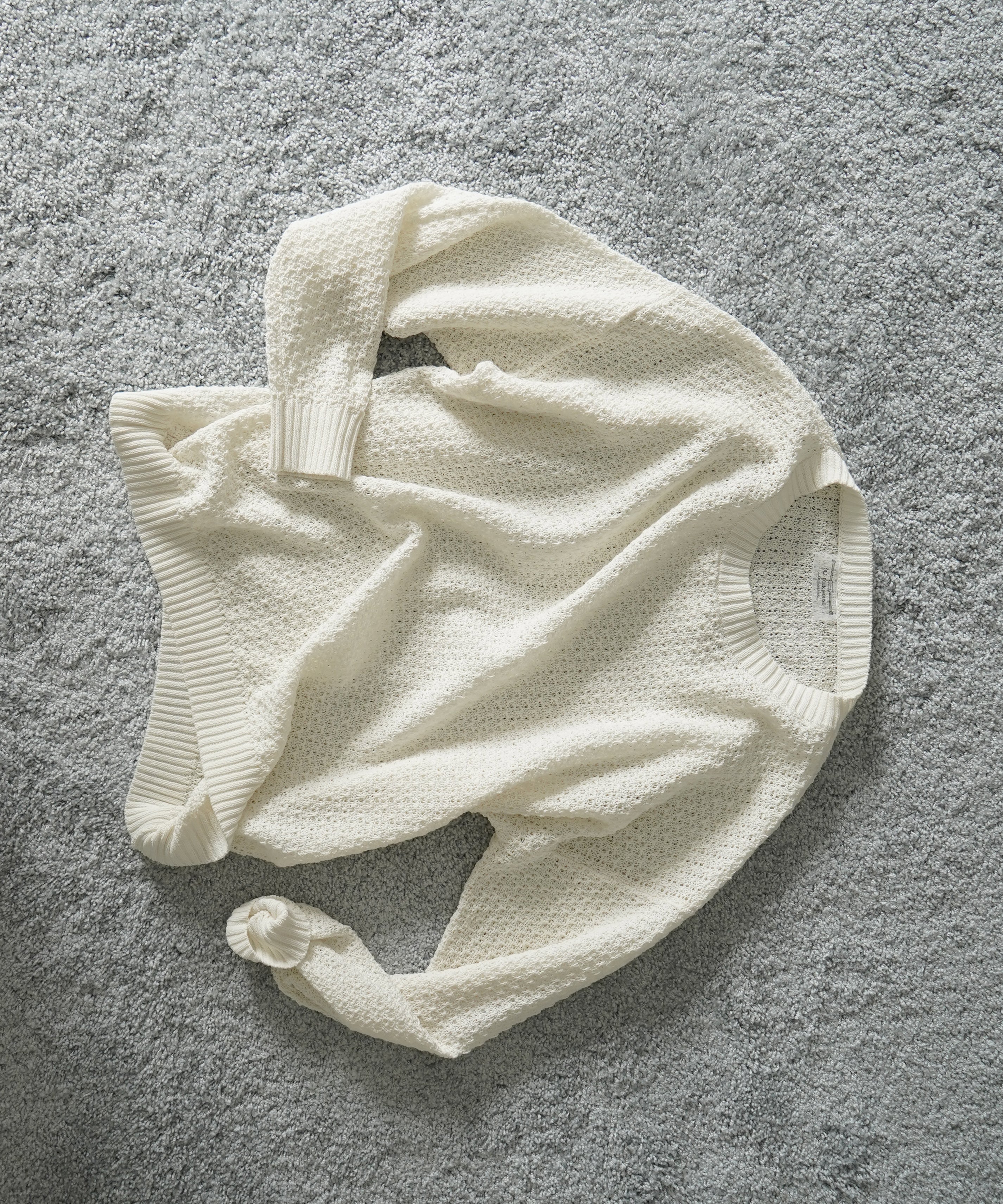 OLD FOLK HOUSE Cotton & linen crew neck knit "WHITE"