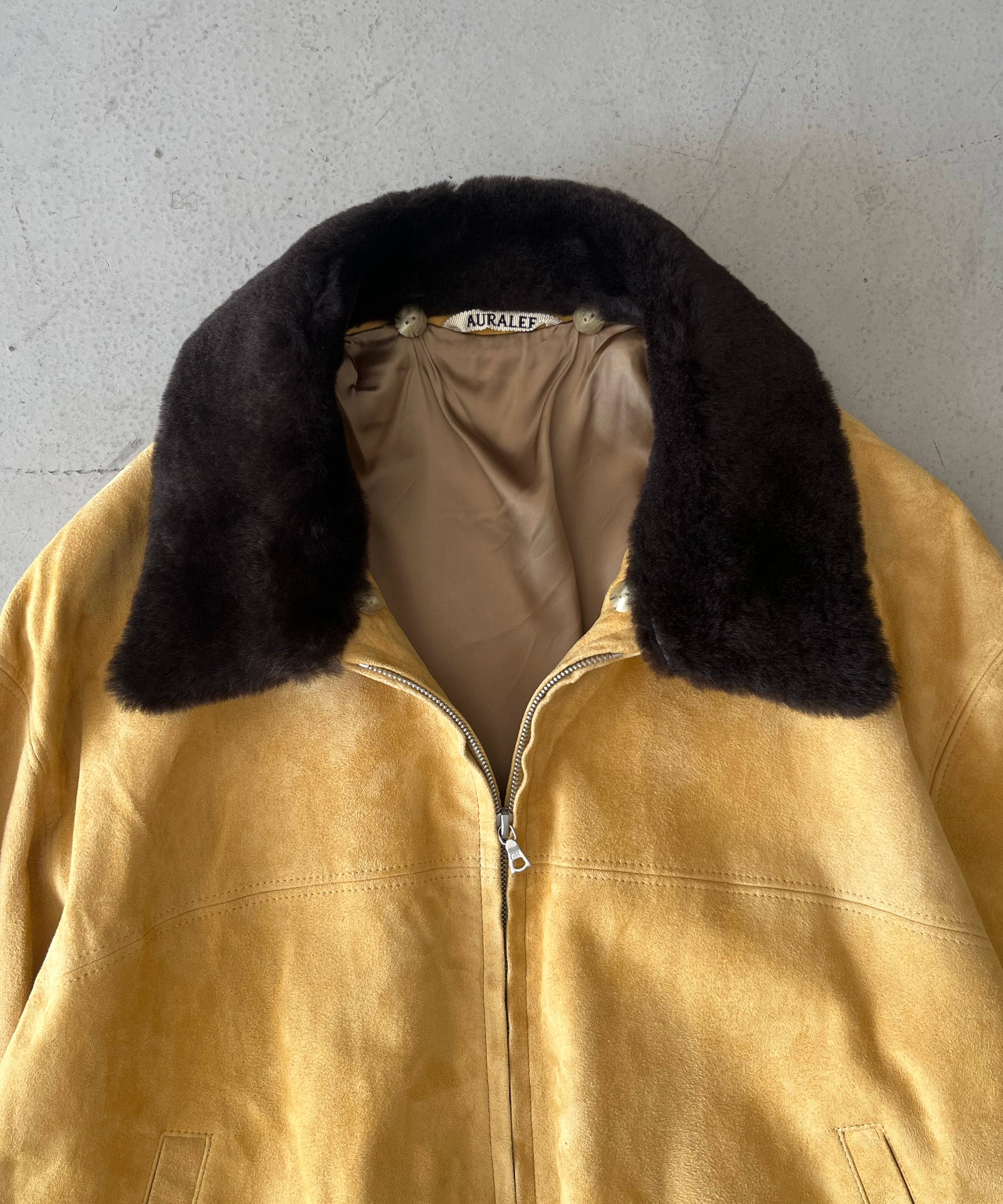 AURALEE Goat suede zip blouson "DUSTY YELLOW"