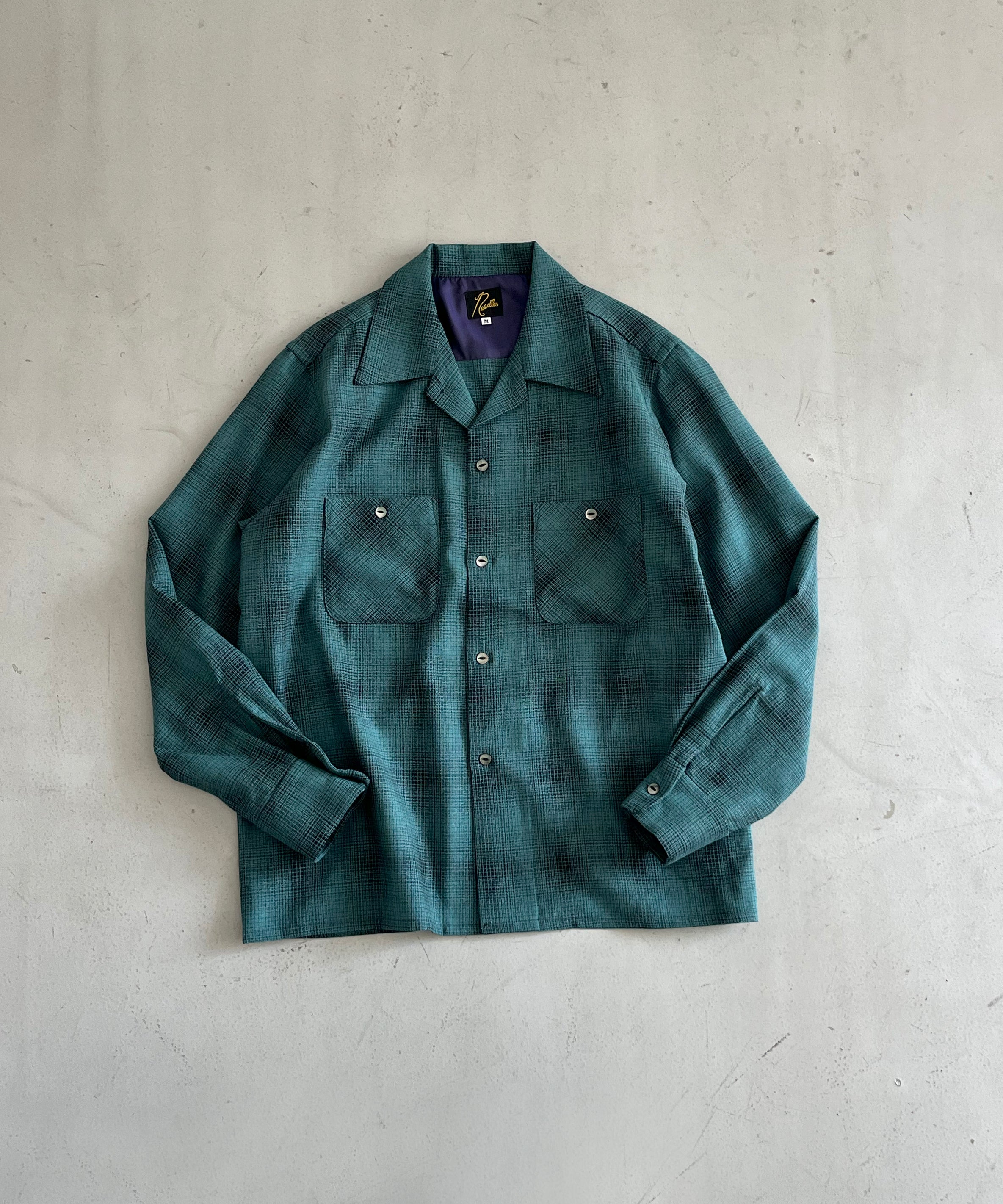 NEEDLES One-up shirt -wool shadow plaid "GREEN"