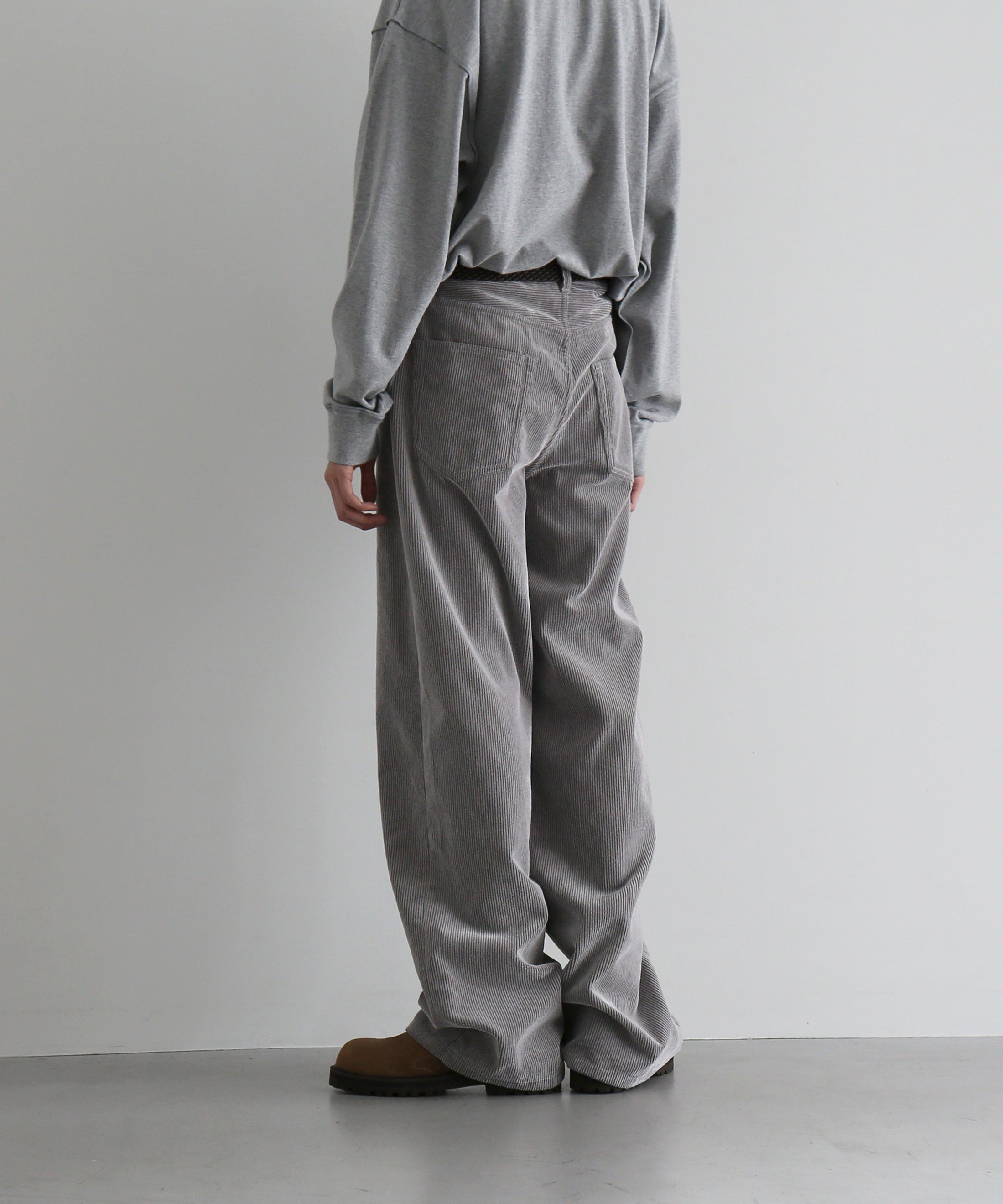 REVERBERATE Flocky corduroy pants - wide "GREY×OFF WHITE"