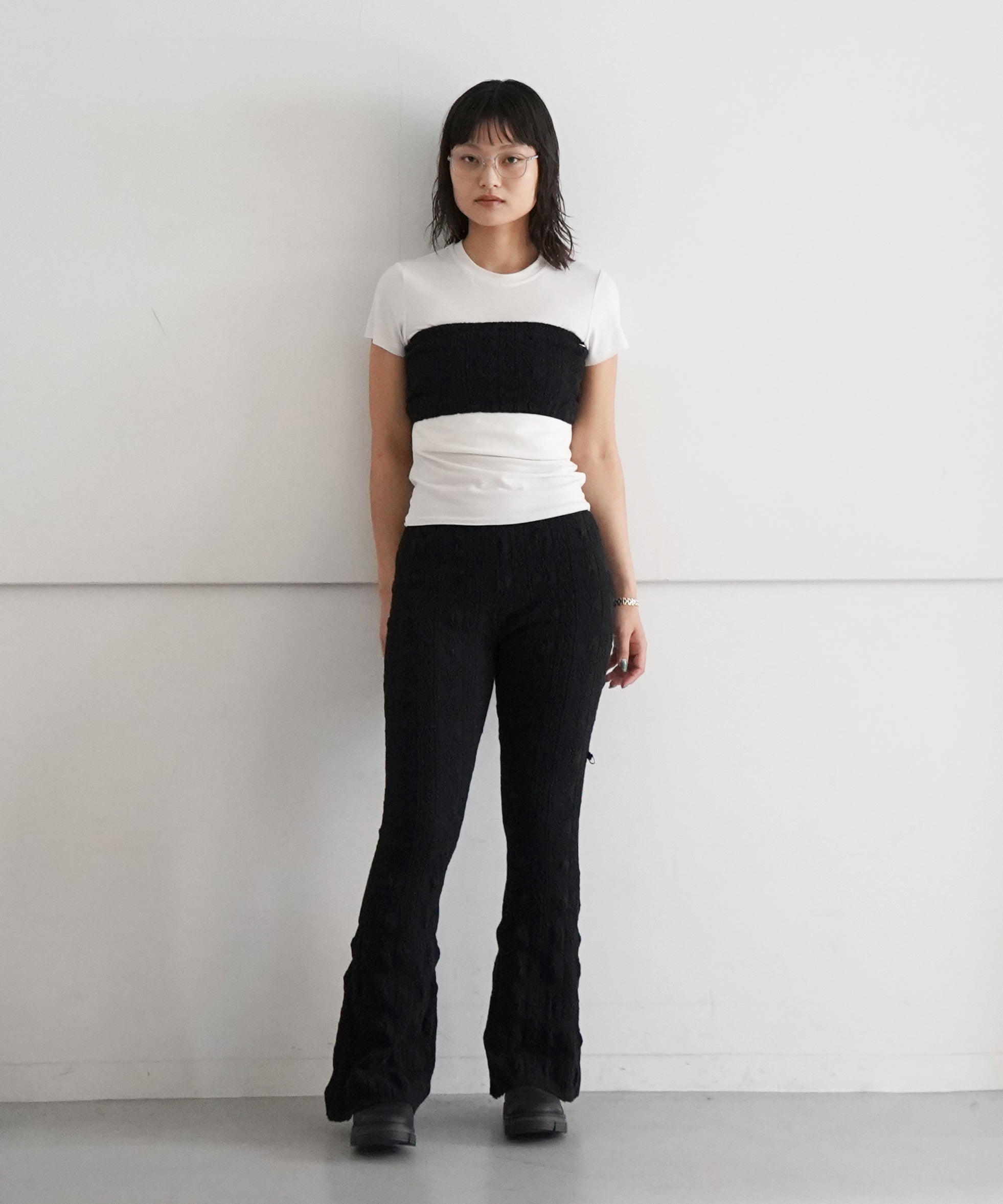 kotohayokozawa Shrunk - knit bare top "BLACK"