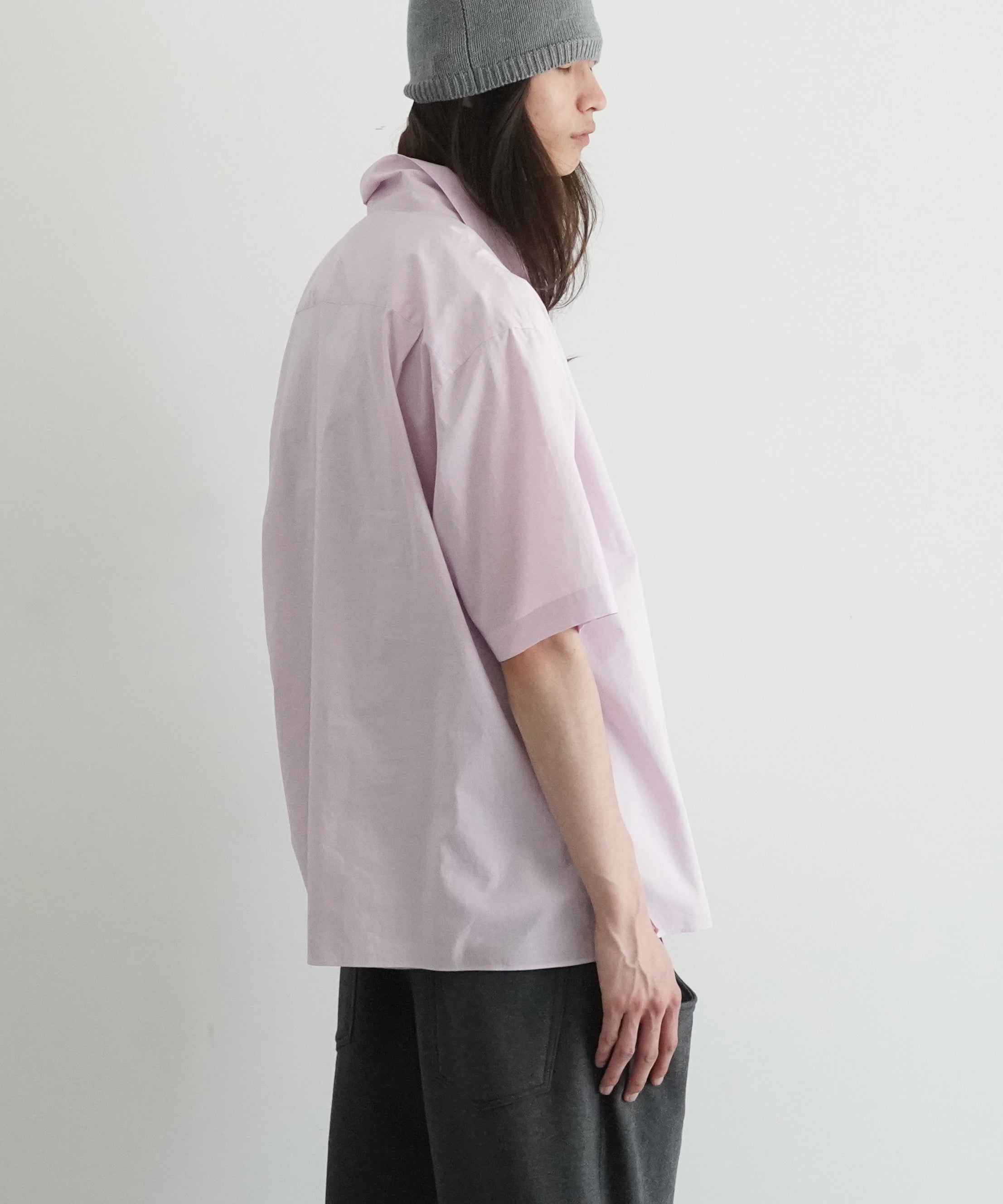 AURALEE Washed finx typewriter open collar half sleeved shirt "LIGHT PINK"
