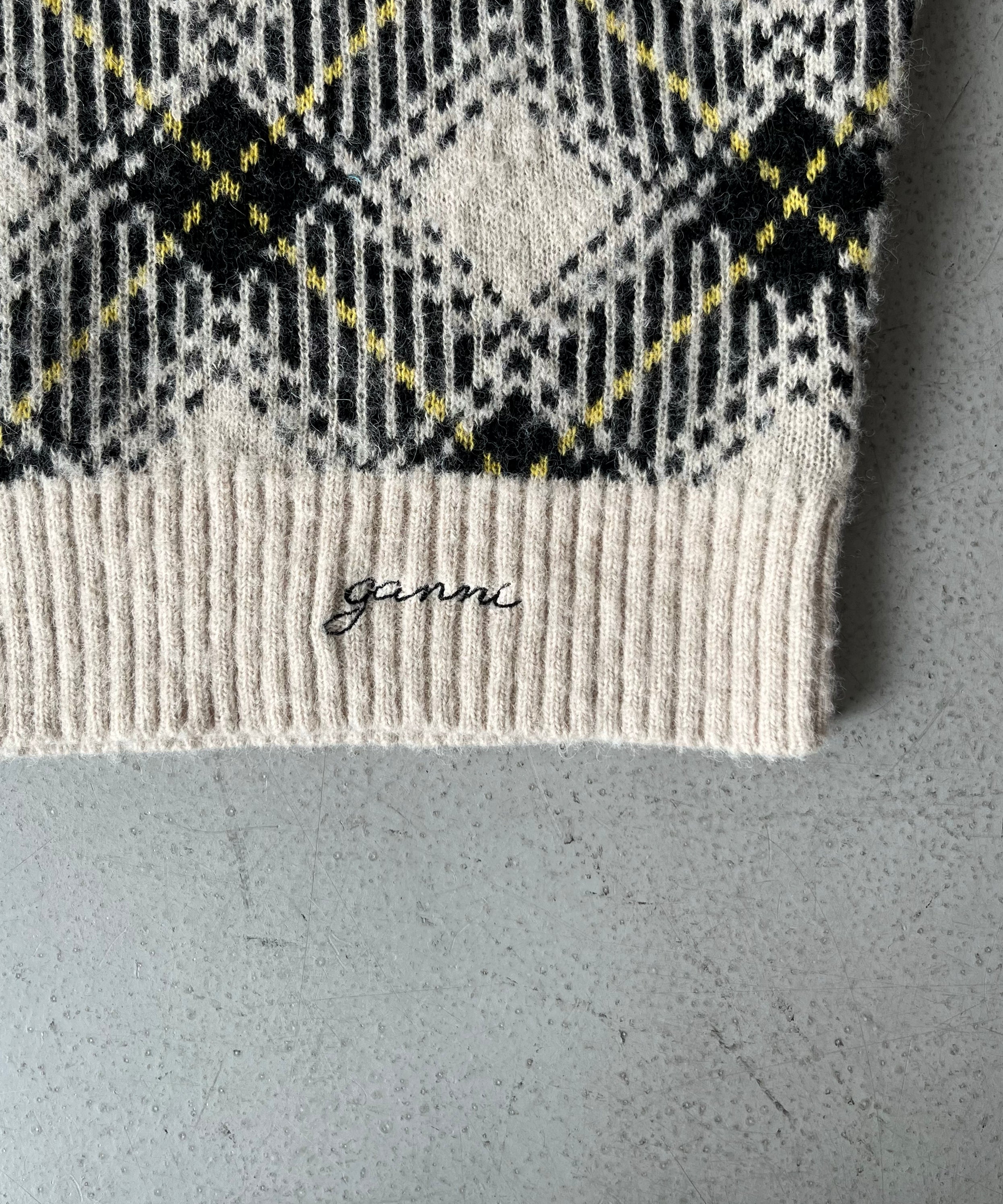 GANNI Check wool oversized pullover "EGRET"
