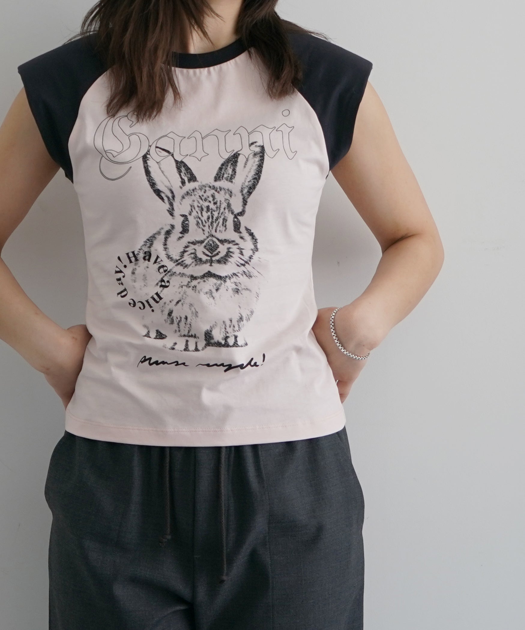 GANNI Basic jersey bunny raglan t-shirt "PRIMROSE PINK"