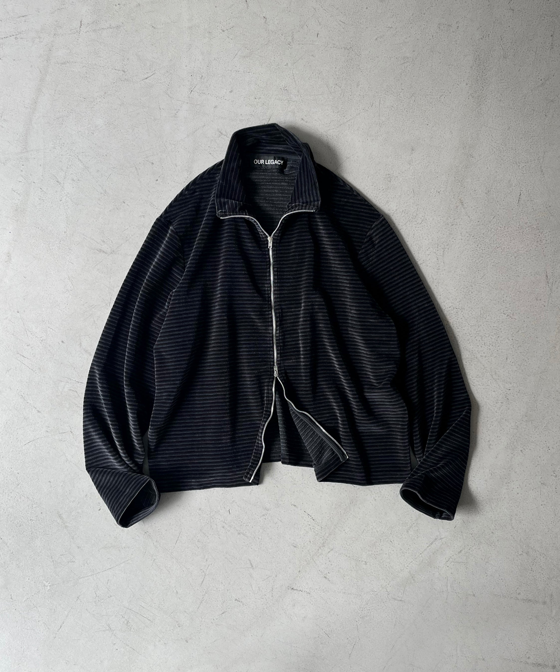 OUR LEGACY Shrunken fullzip polo "PHANTOM STRIPE VELOUR"