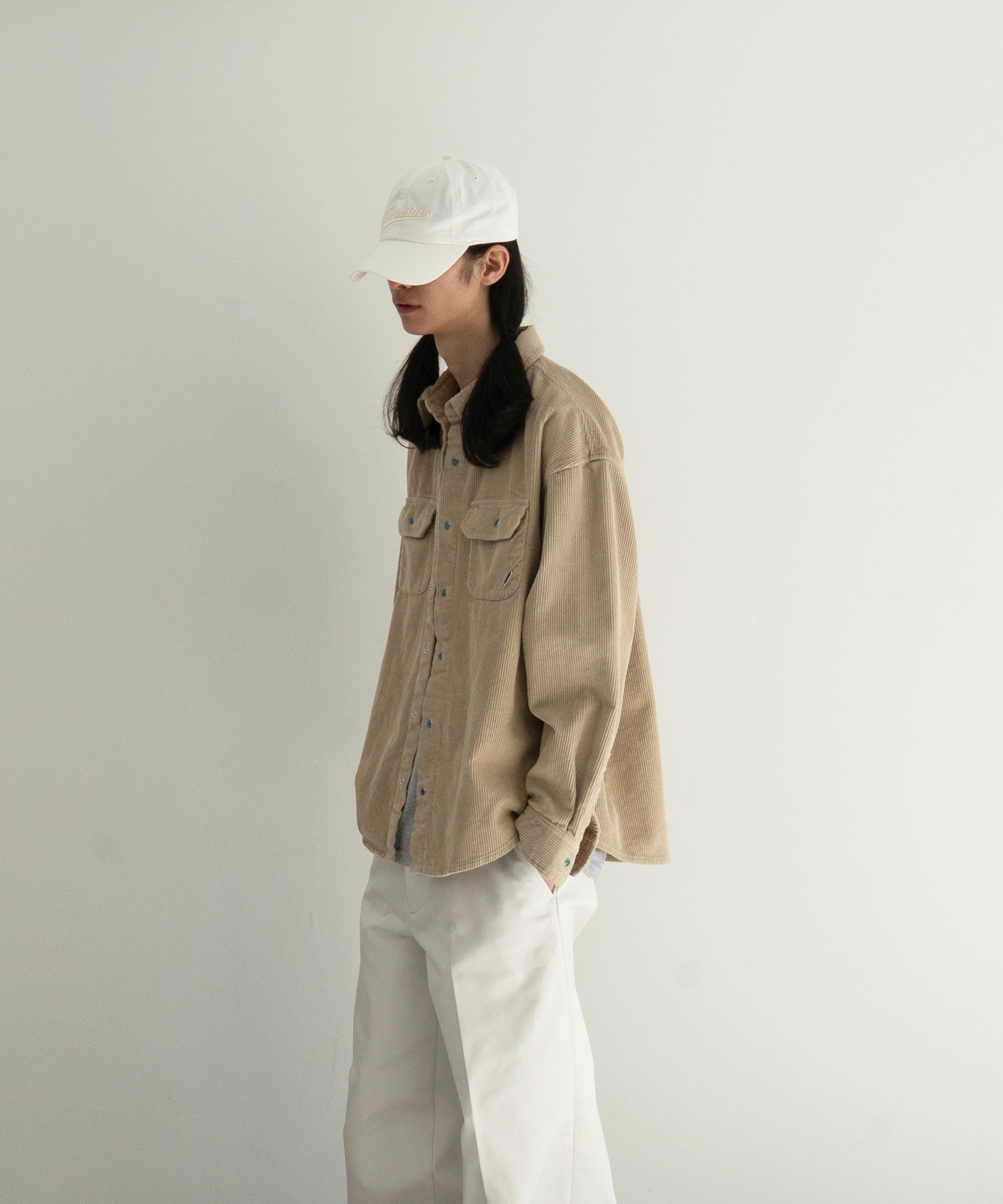 PHINGERIN Corduroy stone snap shirt jacket "A:BEIGE"