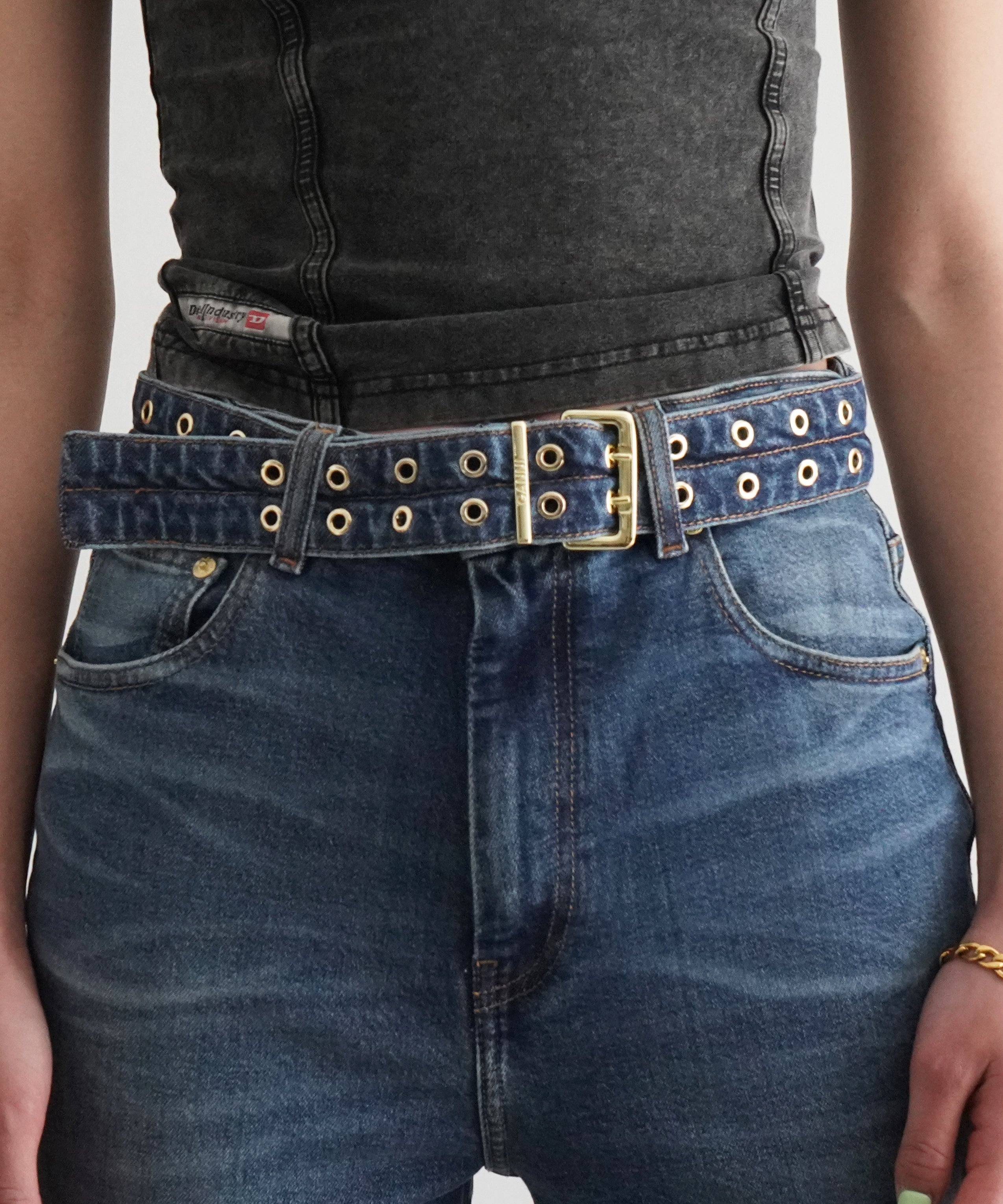 GANNI Stretch future denim carri belt "MBLUEVINTG"