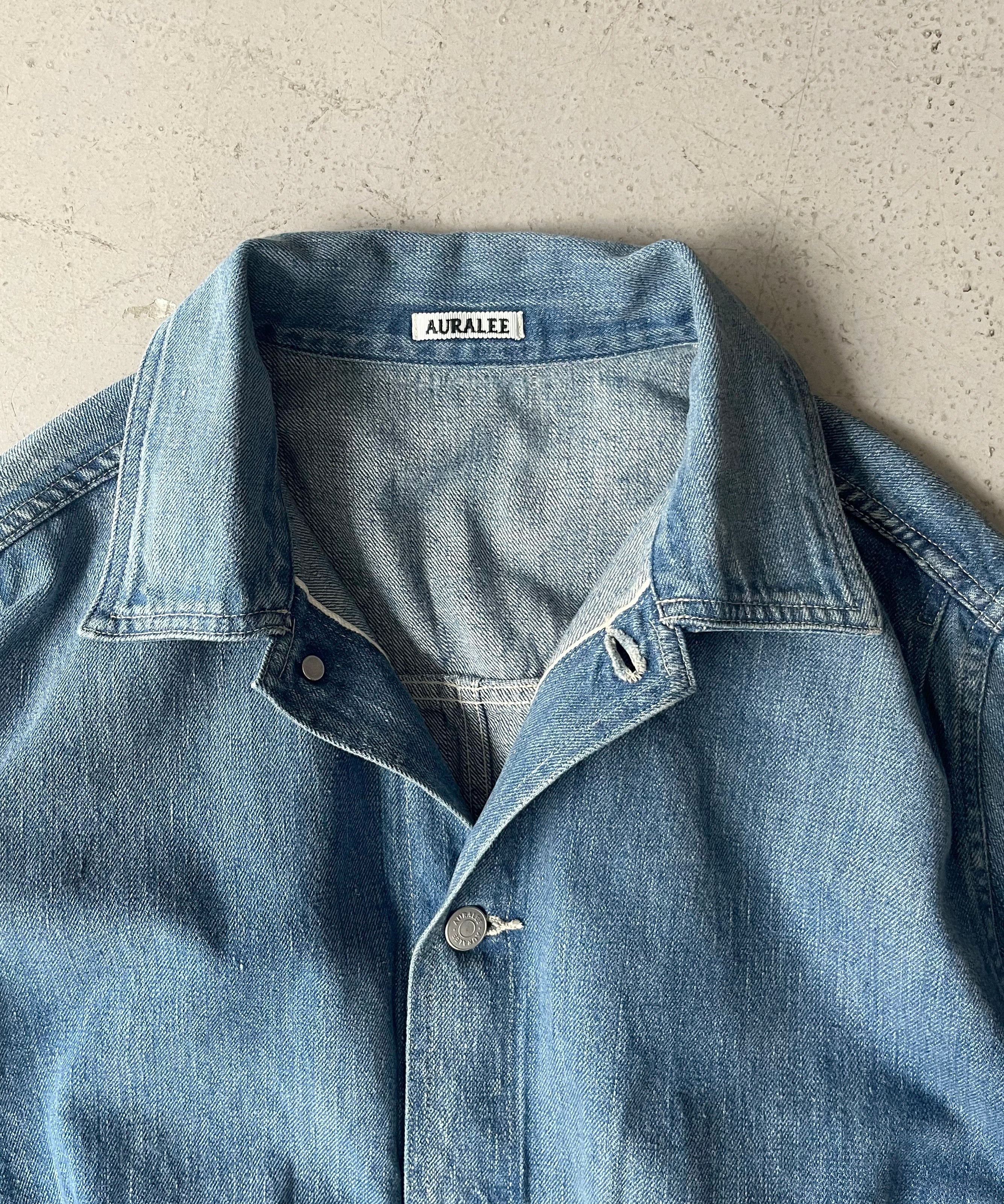 AURALEE Selvedge faded light denim blouson "LIGHT INDIGO"