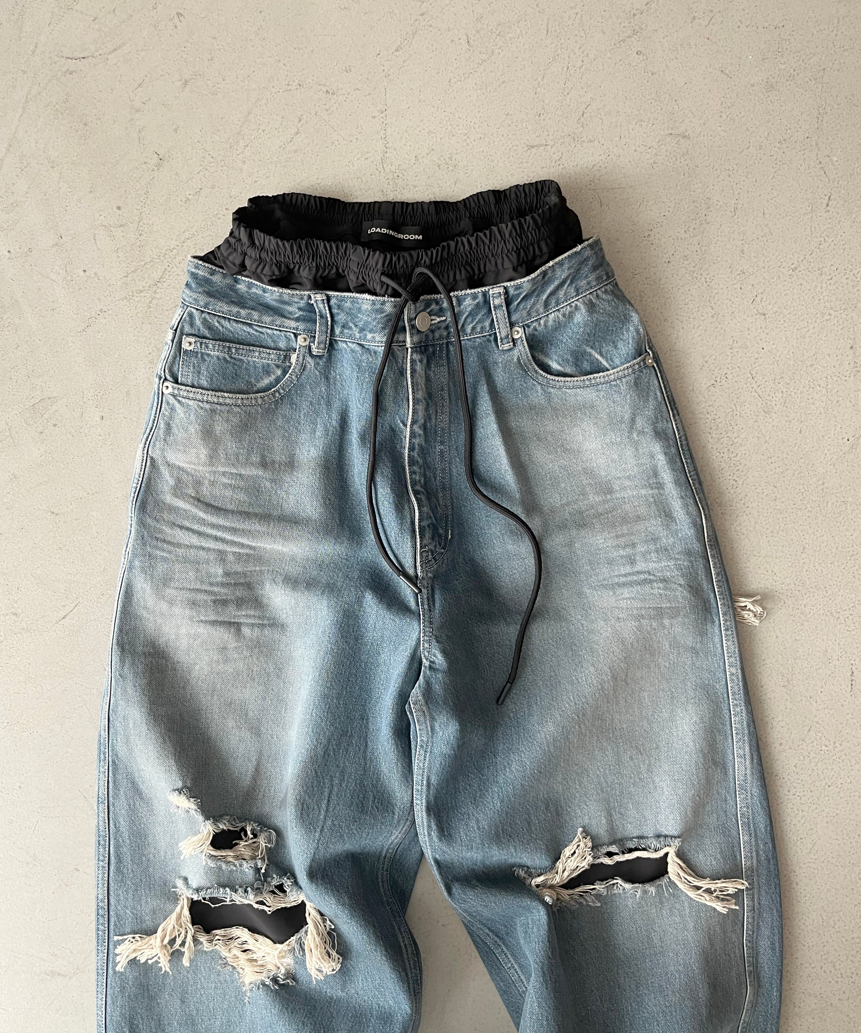 LOADINGROOM Double denim track pants women "DIRTY BLUE"