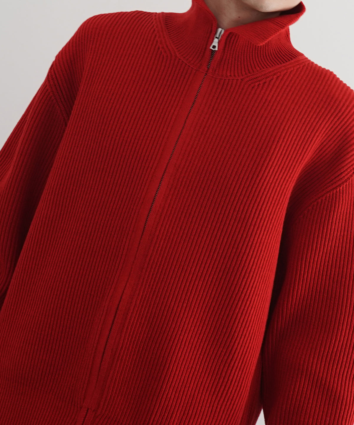 AURALEE Super fine wool rib knit zip cardigan “RED”