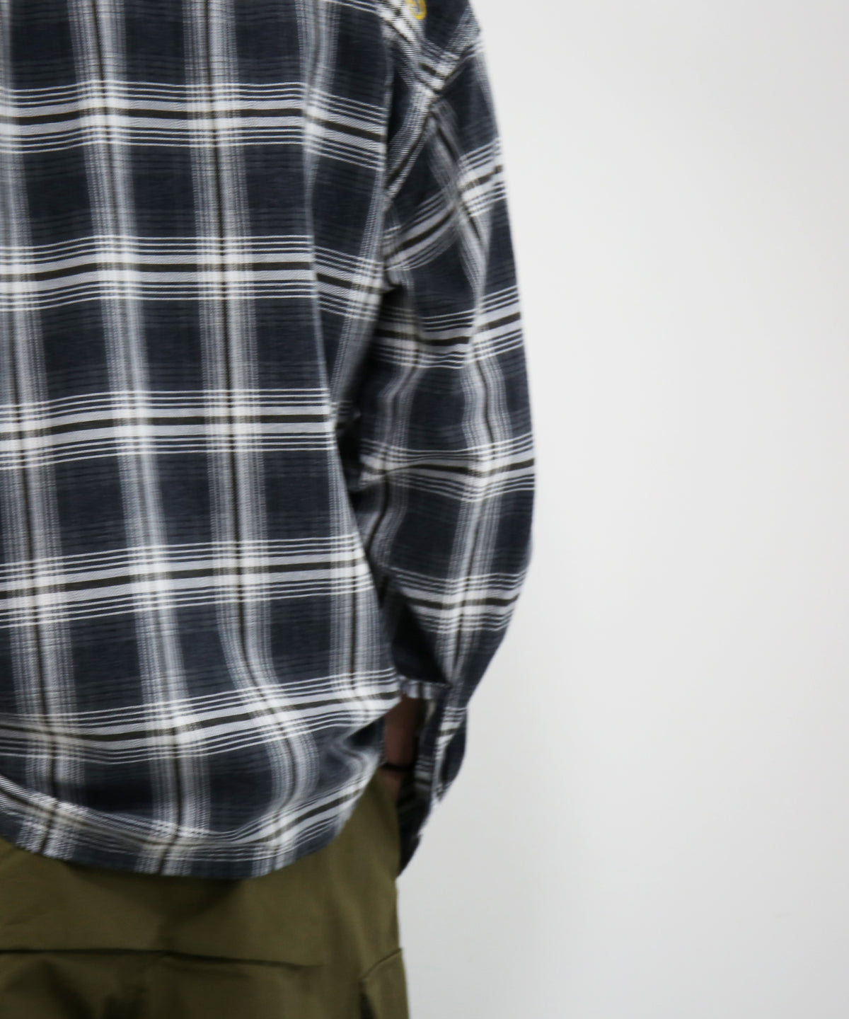 NEEDLES One-up shirt - printed flannel/plaid "F-GREY/OLIVE F"
