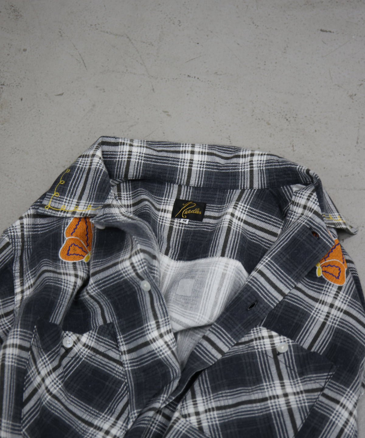 NEEDLES One-up shirt - printed flannel/plaid "F-GREY/OLIVE F"