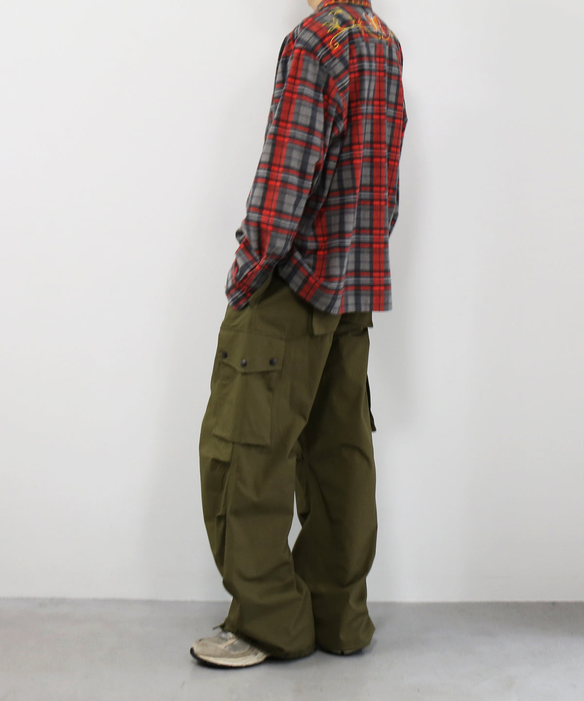 NEEDLES One-up shirt - printed flannel/plaid "B-GREY/RED B"