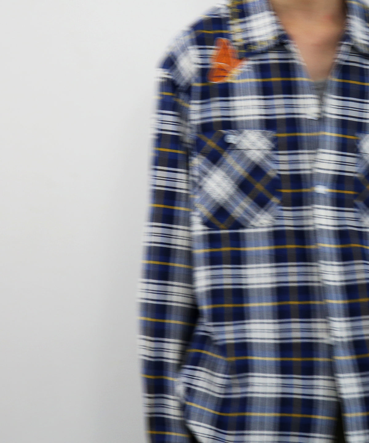 NEEDLES One-up shirt - printed flannel/plaid "D-BLUE/NAVY D"