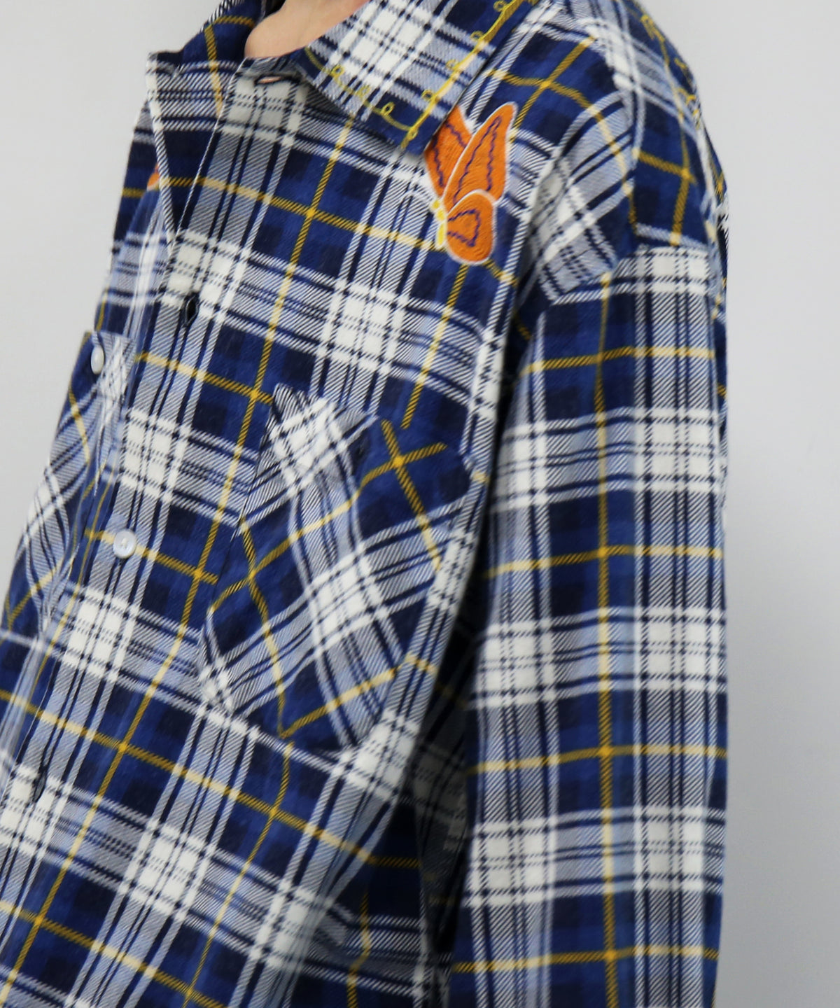 NEEDLES One-up shirt - printed flannel/plaid "D-BLUE/NAVY D"