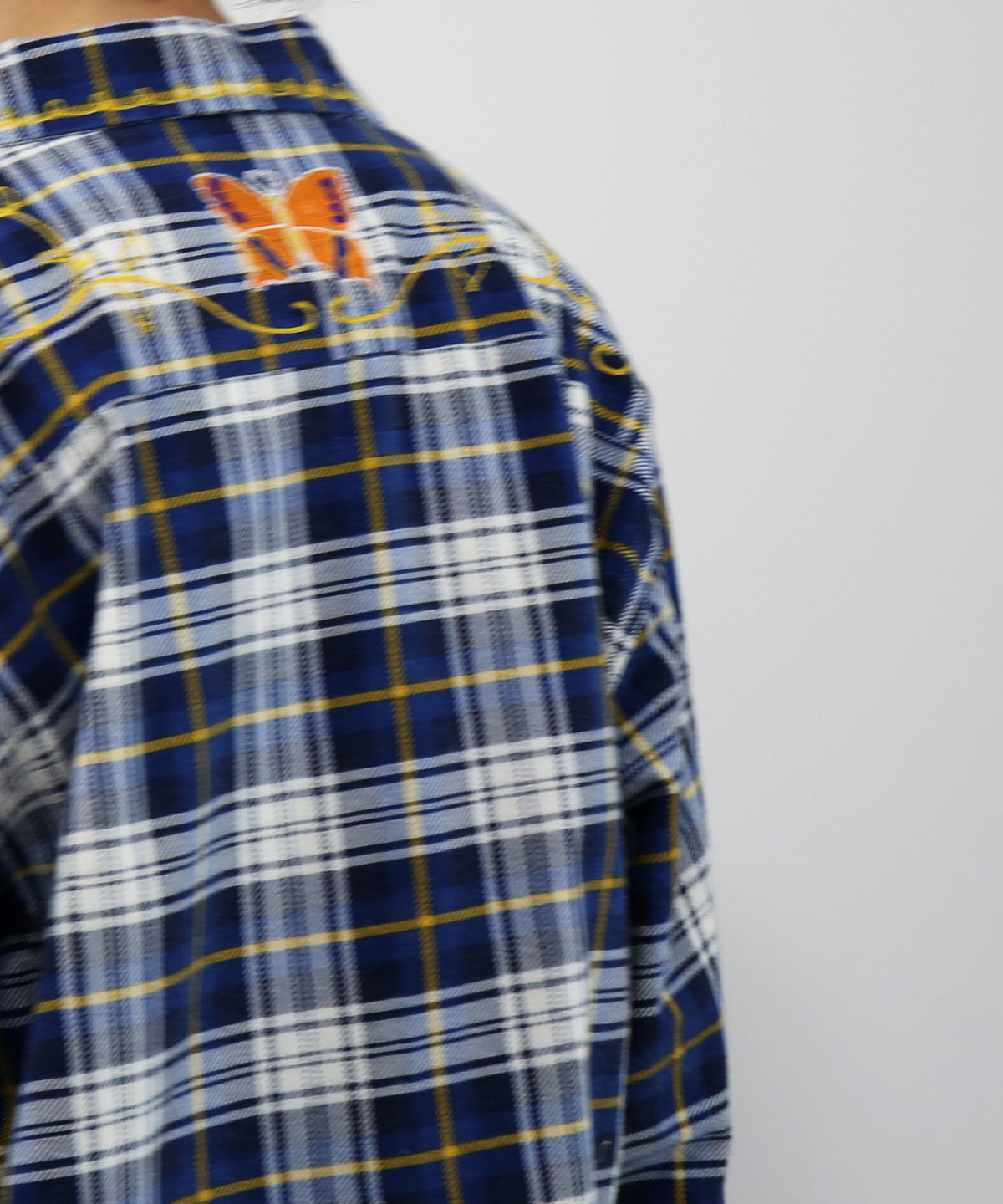 NEEDLES One-up shirt - printed flannel/plaid "D-BLUE/NAVY D"
