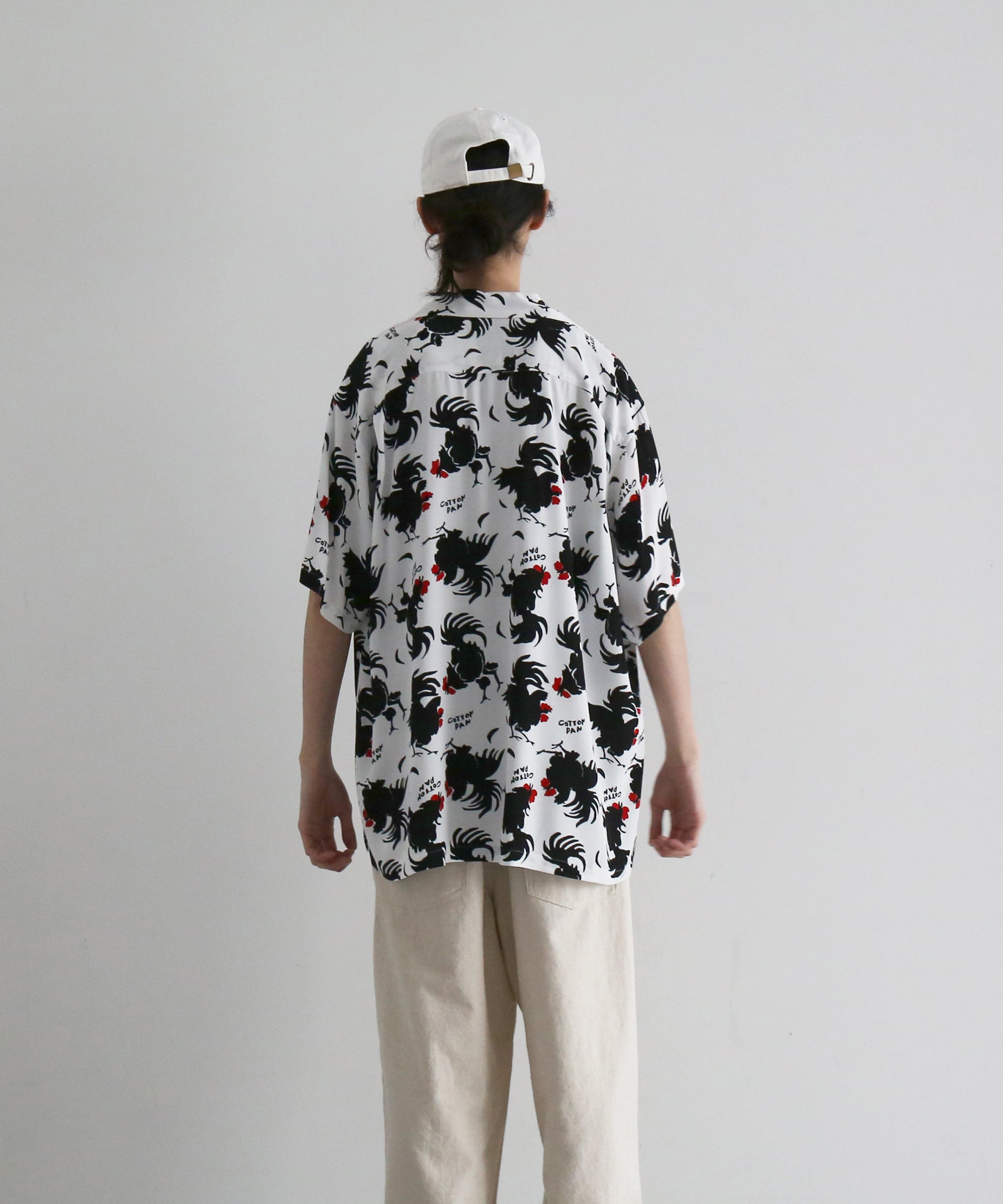 COTTON PAN Rooster s/s レーヨンシャツ "WHITE"