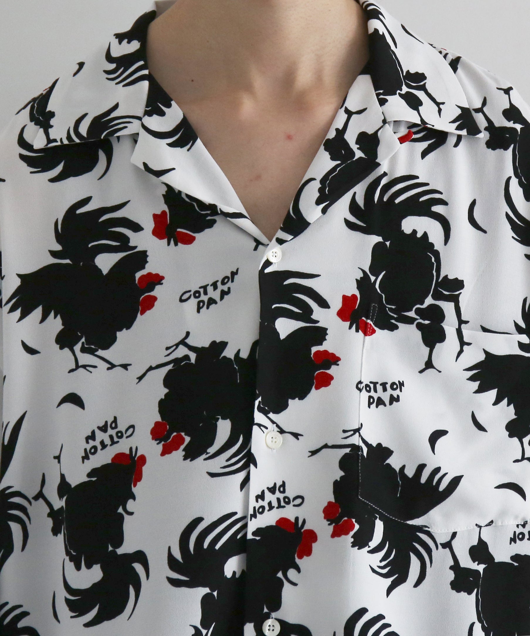 COTTON PAN Rooster s/s レーヨンシャツ "WHITE"