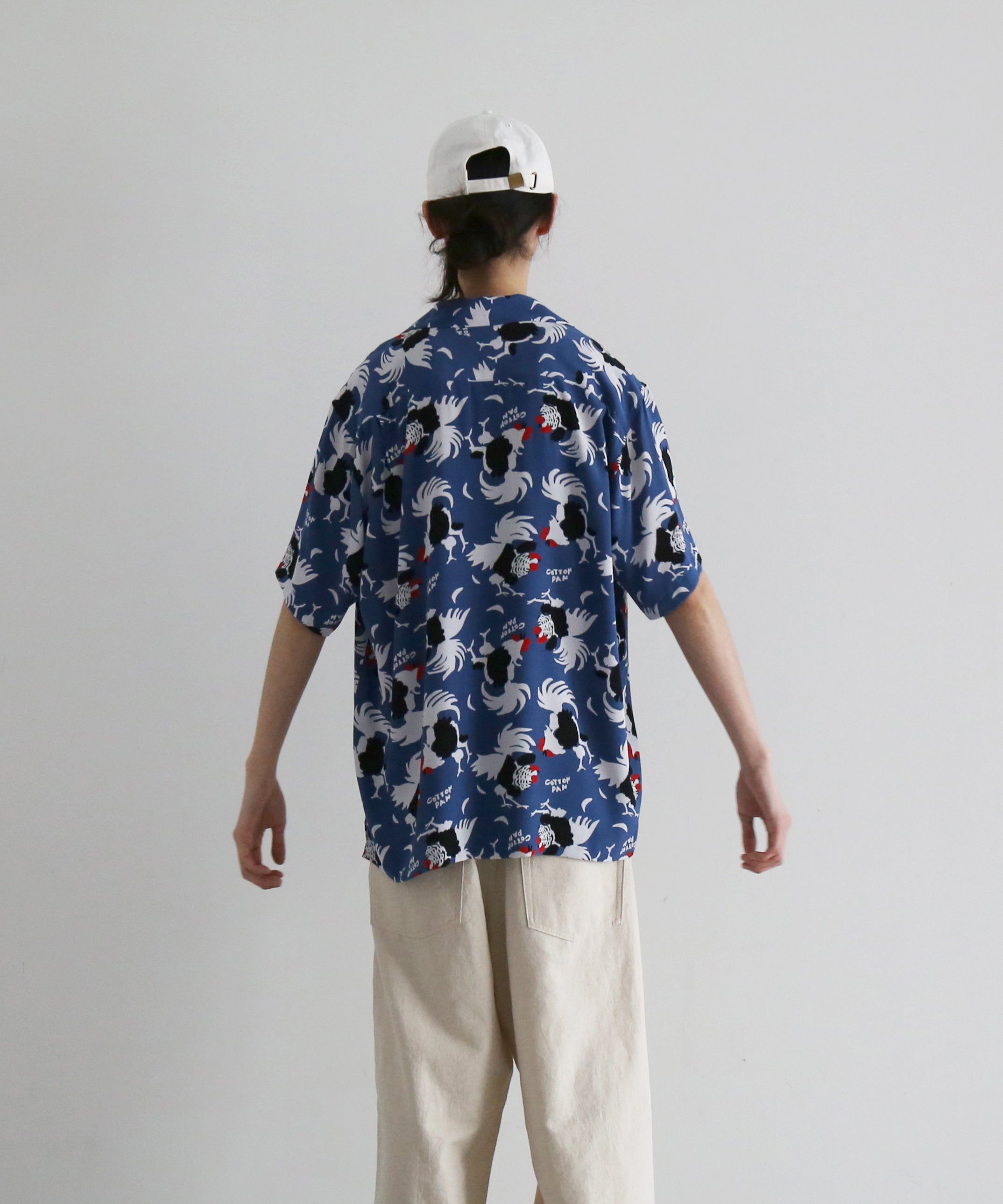 COTTON PAN Rooster s/s レーヨンシャツ "BLUE"