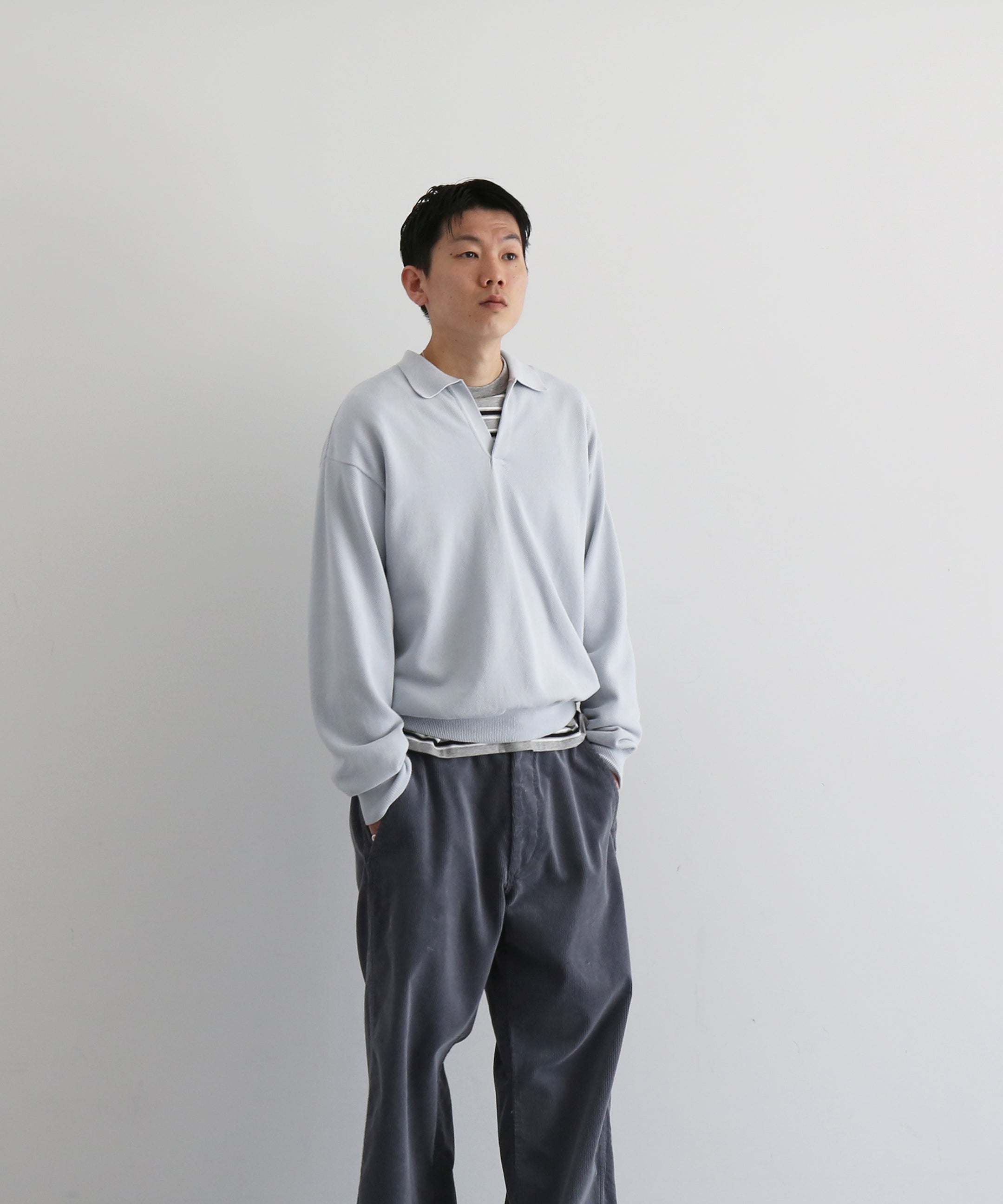 【EXCLUSIVE】crepuscule Co/ra moss stitch skipper "BLUE GRAY"