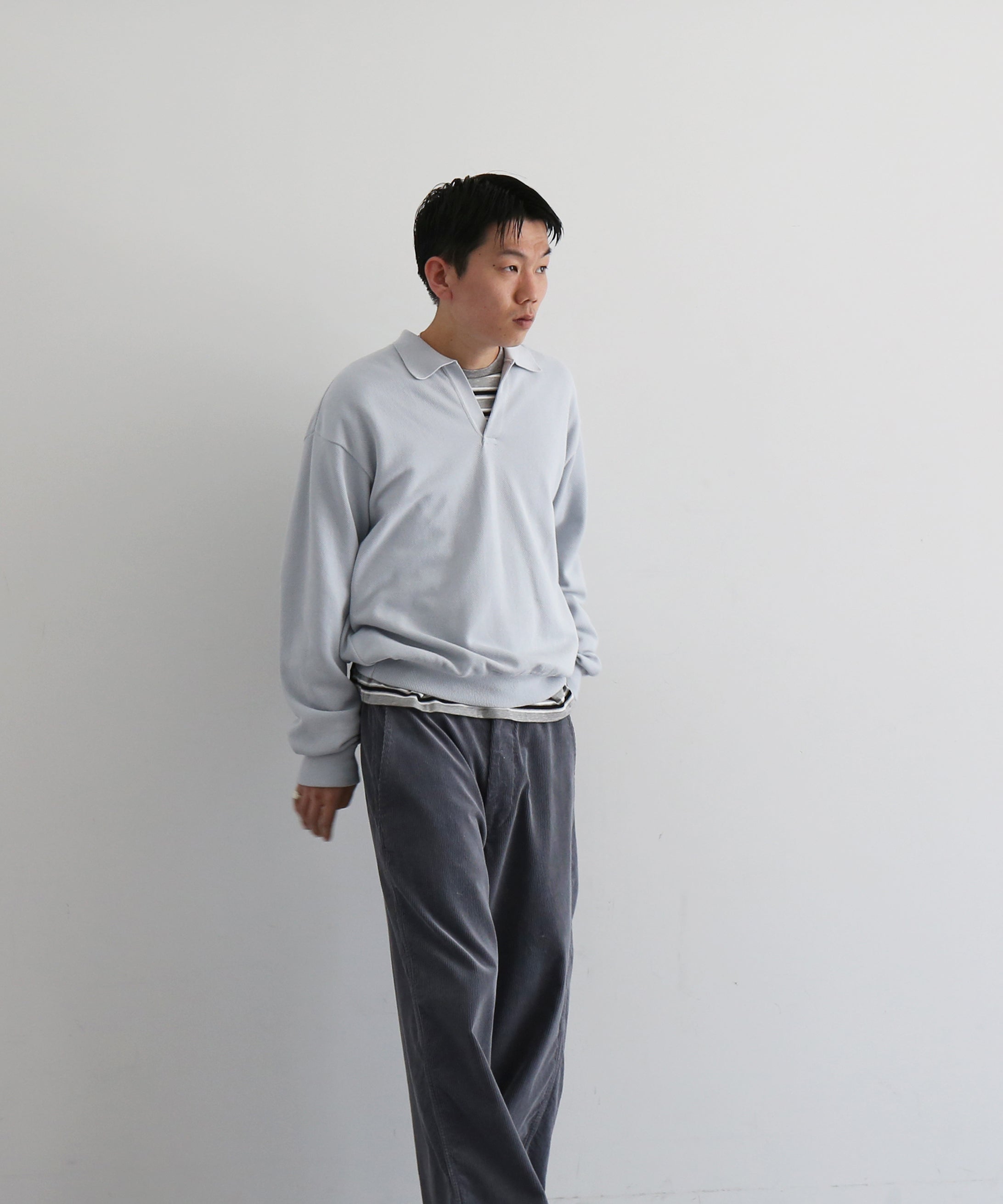 【EXCLUSIVE】crepuscule Co/ra moss stitch skipper "BLUE GRAY"