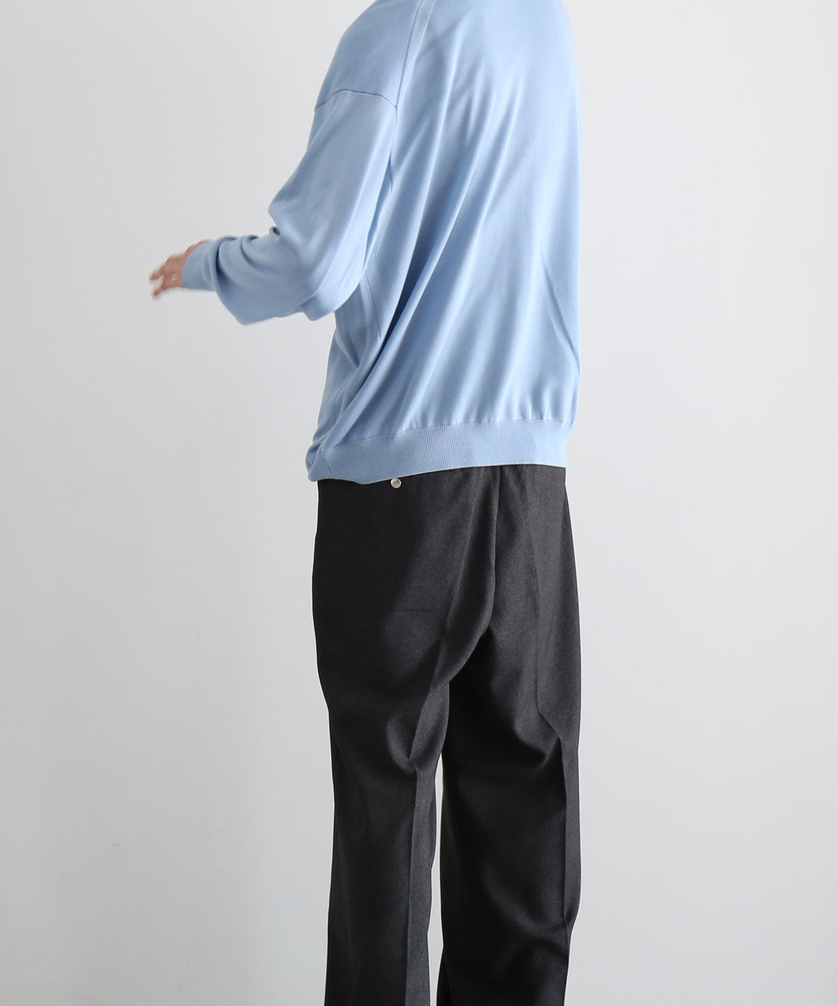 【EXCLUSIVE】crepuscule Open collar knit shirt "LIGHT BLUE"